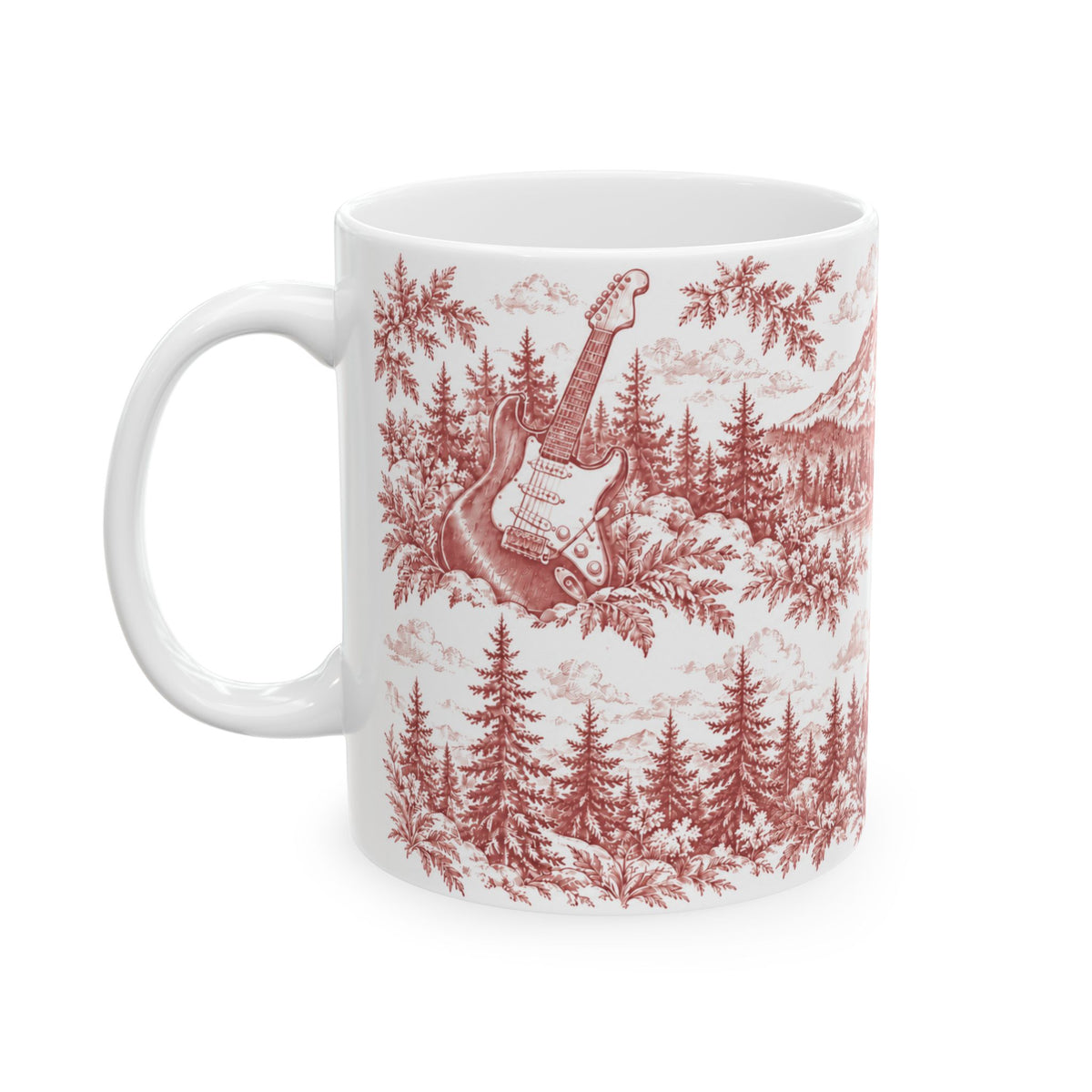 Seattle Red Toile de Jouy Ceramic Mug — Seatlle Washington and Surroundings Coffee Cup (11oz)