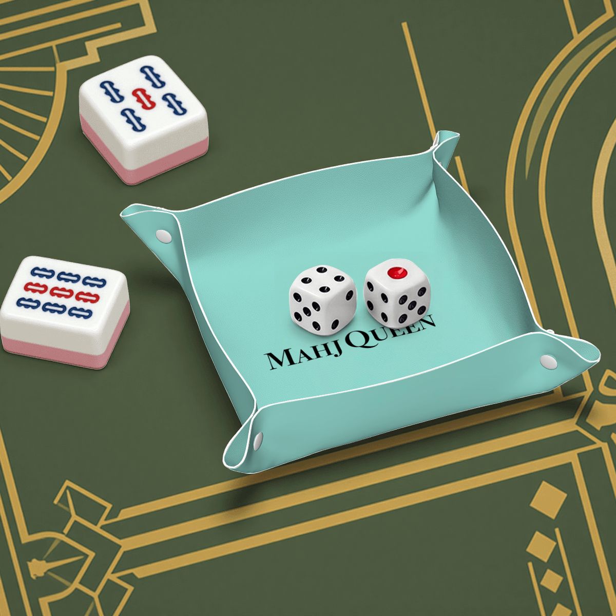 Mahj Queen Robin's Egg Blue PVC Leather Mahjong Dice Tray