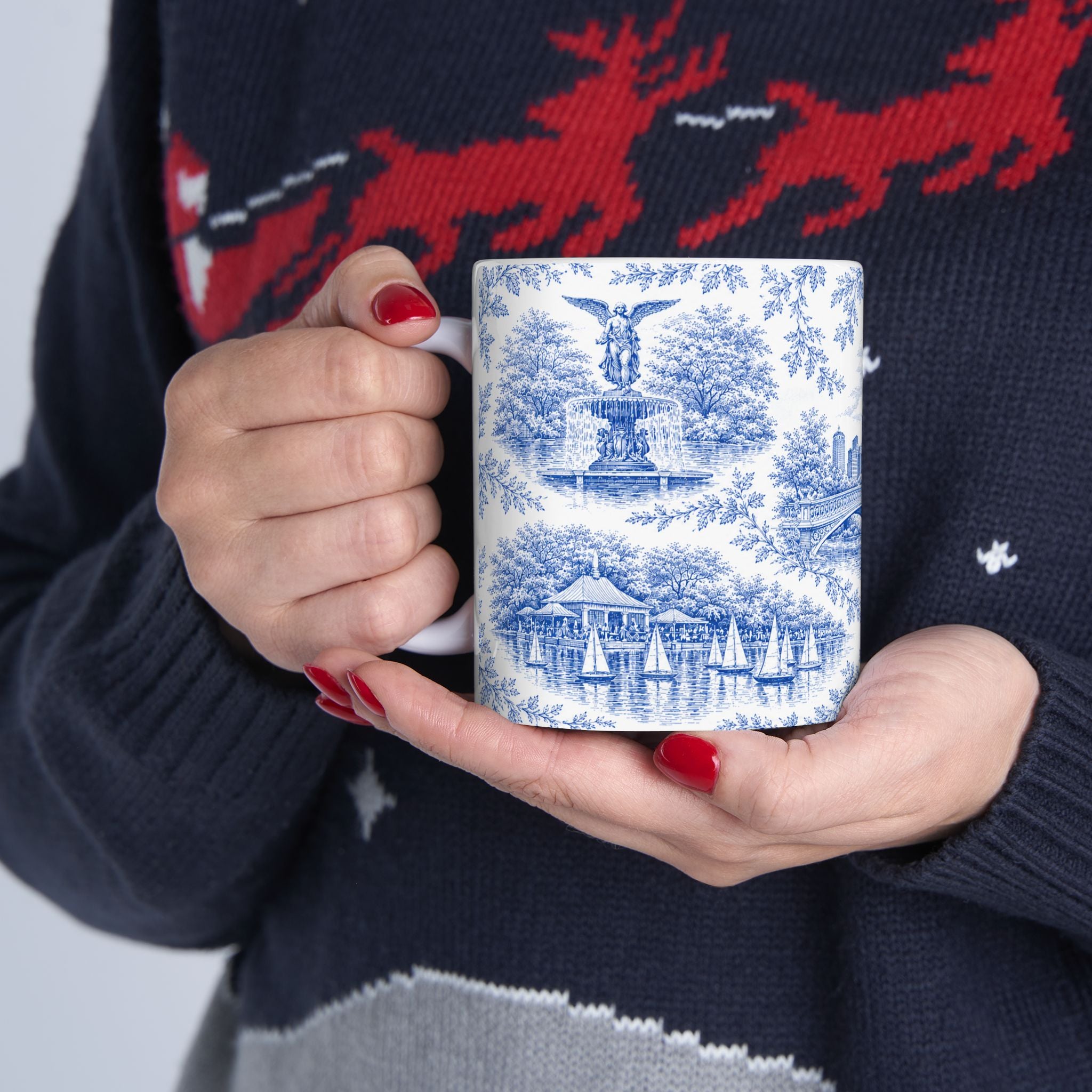 Mug en céramique bleu Toile de Jouy Central Park | Tasse à café NYC