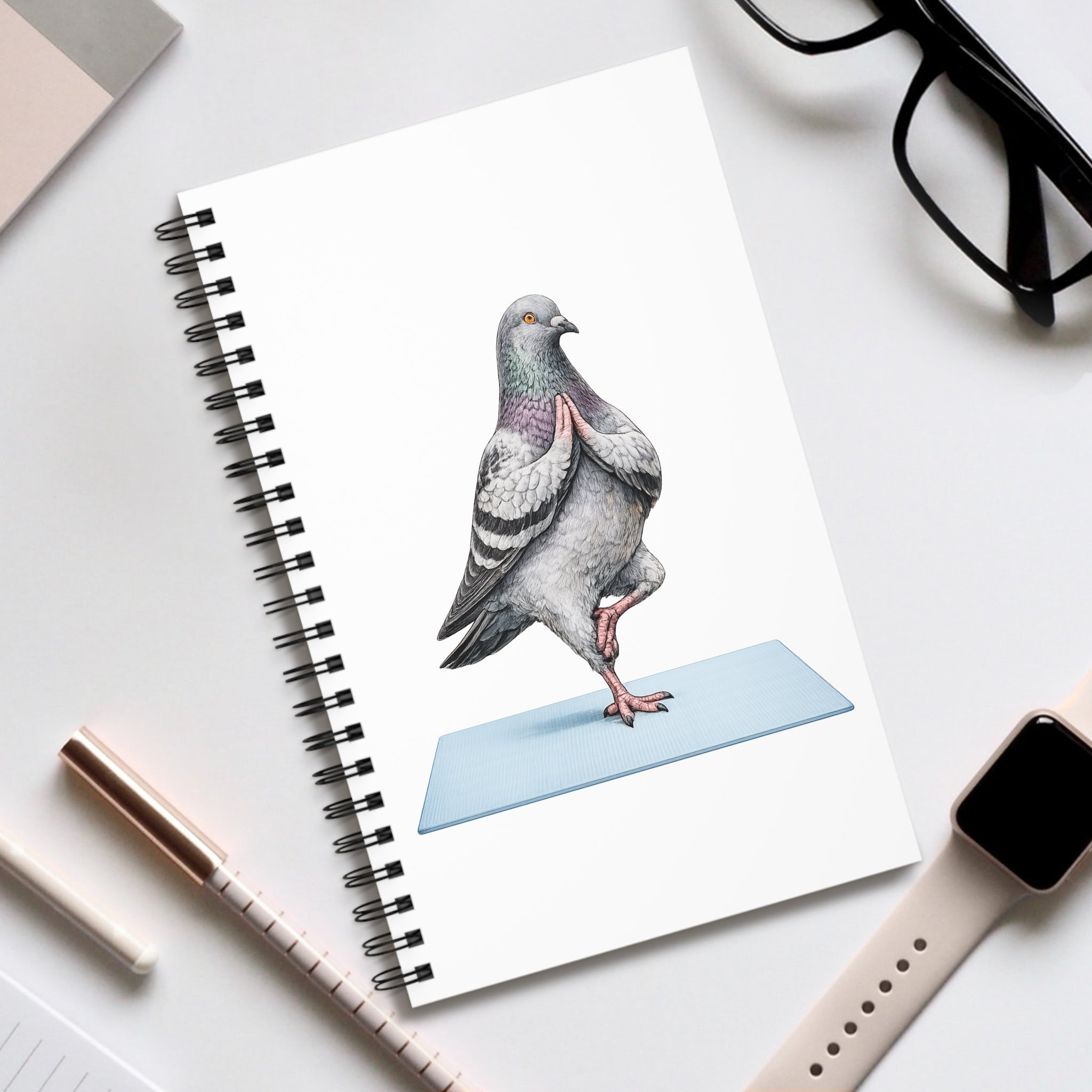 Customizable Central Park NYC Pigeon Spiral Journal | Manhattan Yoga Tree Pose Bird Lovers Notebook