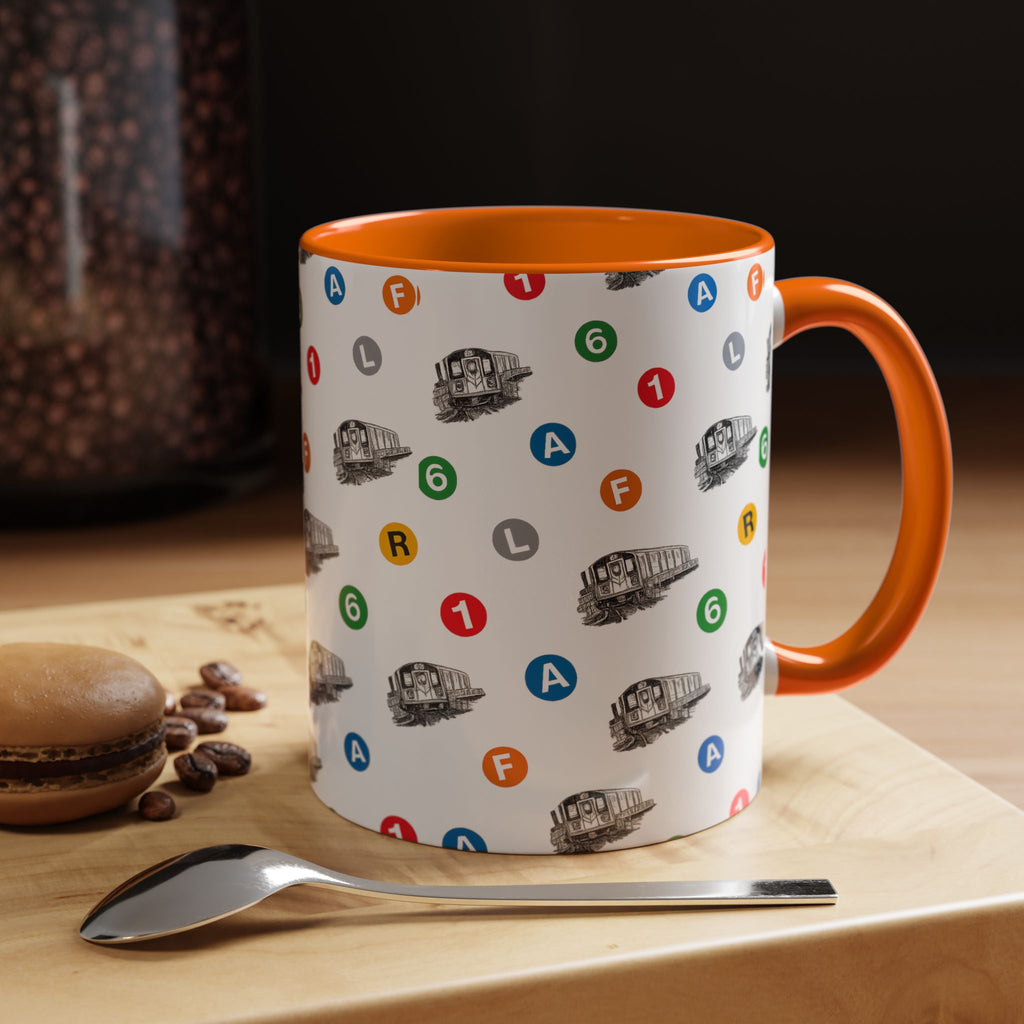 New York Subway Train Transit Icons Mug | NYC Metro Subway Pattern Accent Coffee Tea Mug 11oz