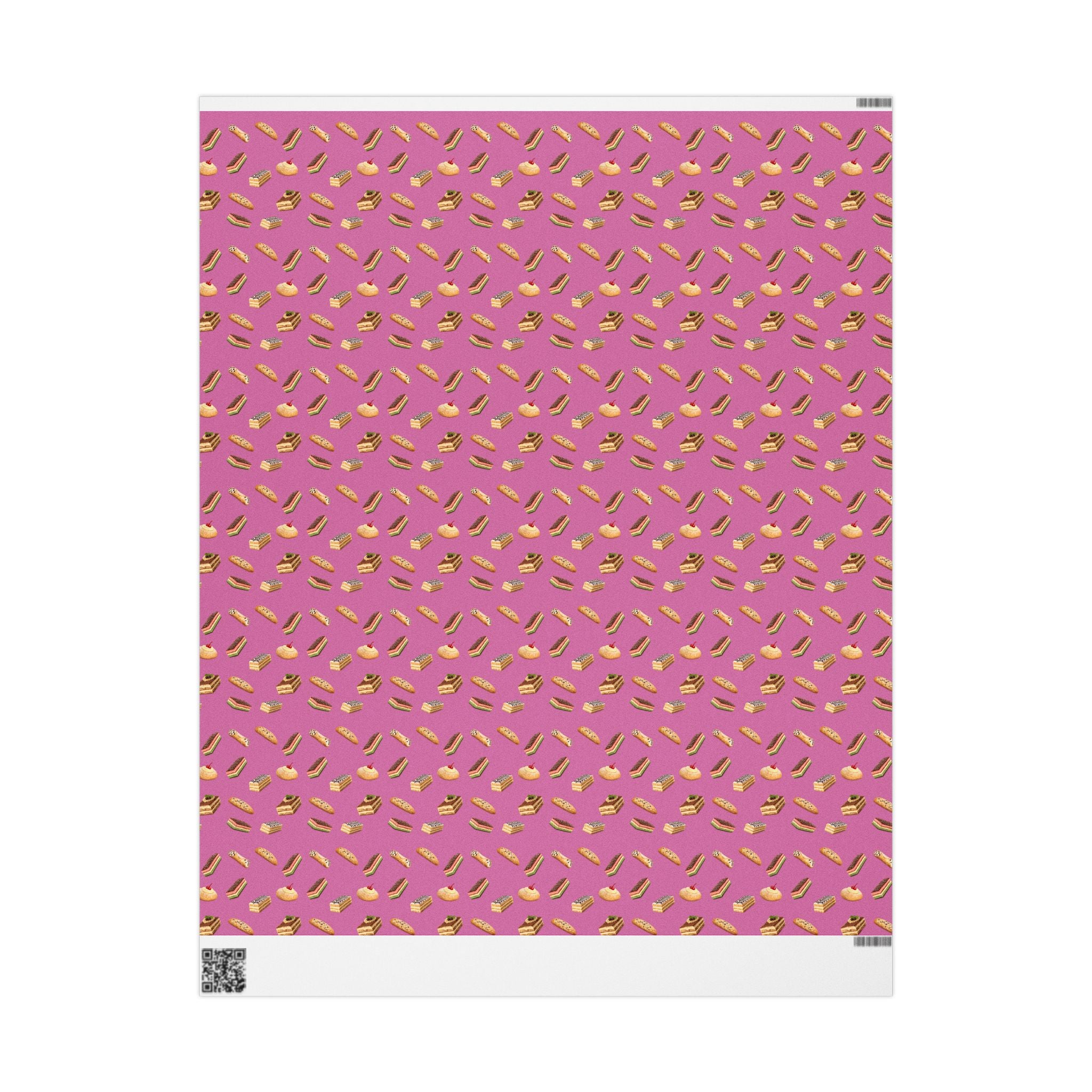 Italian Bakery Pastry Pattern Gift Wrap Paper | Pink Bakery Pastries Wrapping Paper Roll
