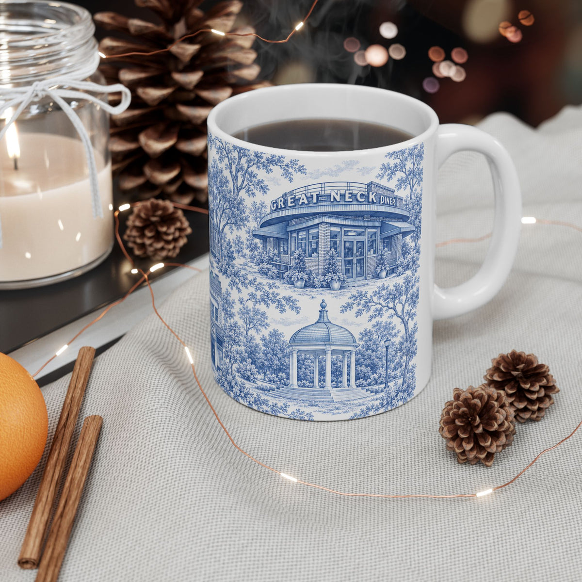 Great Neck Blue Toile de Jouy 11oz Ceramic Mug