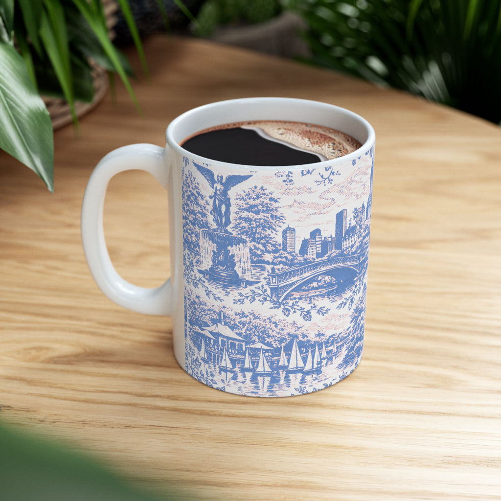 Central Park Blue Toile de Jouy Mug | NYC Ceramic Coffee Cup