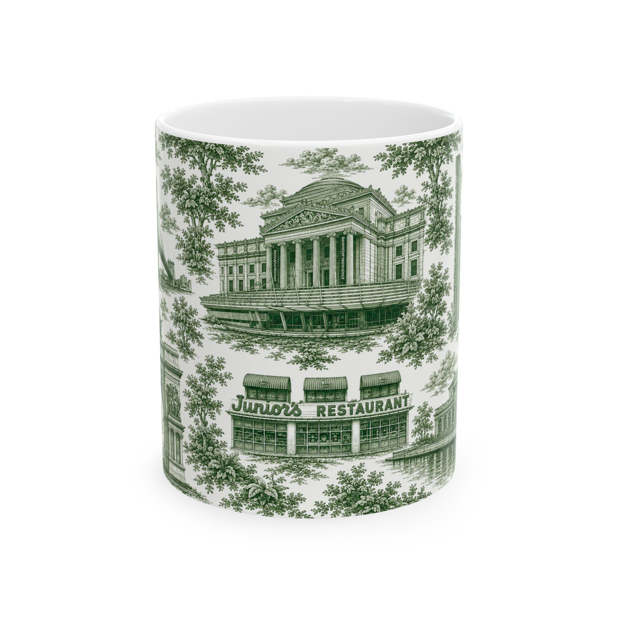 Brooklyn Green Toile de Jouy Mug | NYC Chinoiserie Ceramic Mug
