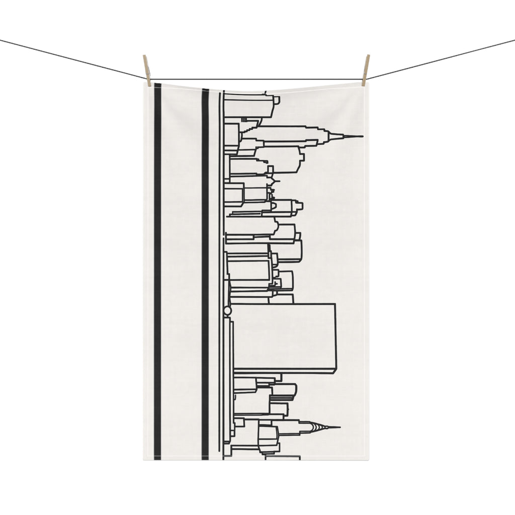 NYC Manhattan Skyline Tea Towel — Minimal Black & White New York City Skyline Kitchen Linen