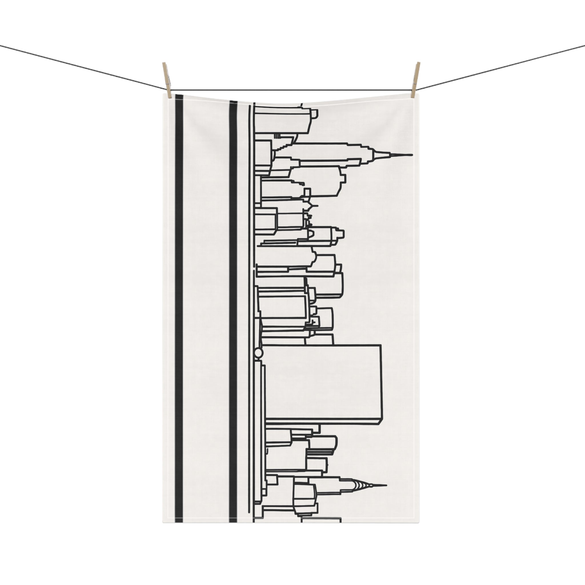 NYC Manhattan Skyline Tea Towel — Minimal Black & White New York City Skyline Kitchen Linen