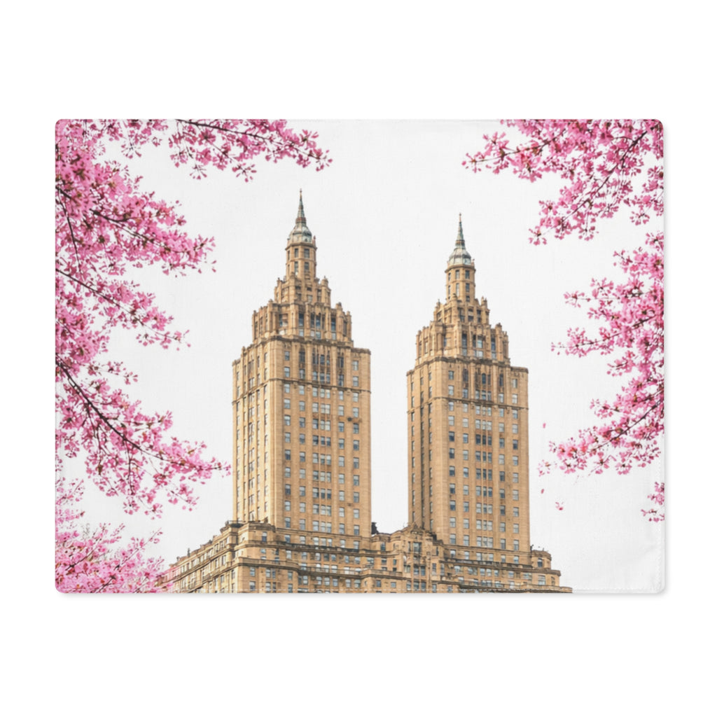 Cherry Blossoms Framing The San Remo Tabletop Placemat — NYC Central Park Floral Sakura Table Mat
