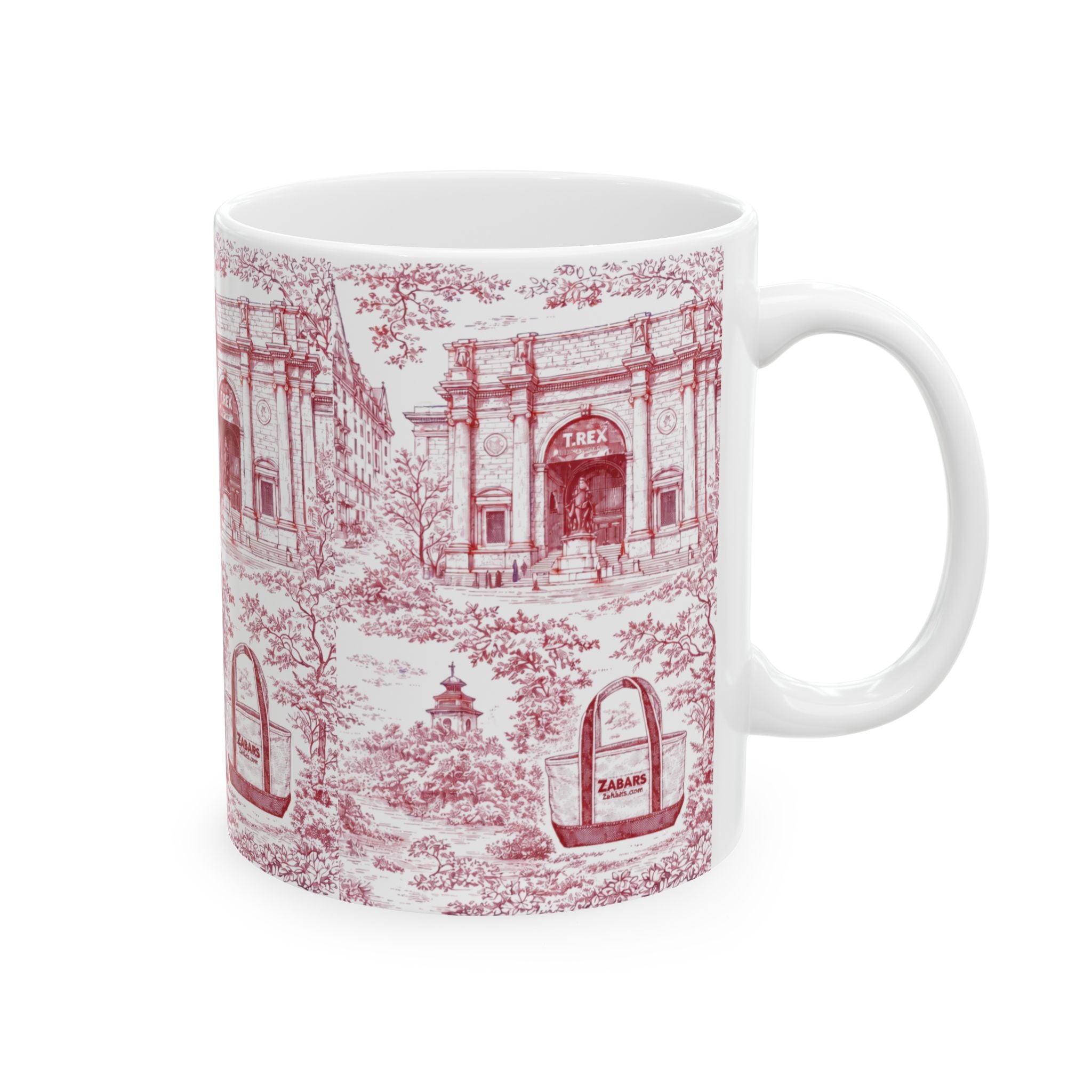 Upper West Side Red and White Toile Mug | New York Chinoiserie Ceramic Coffee Cup