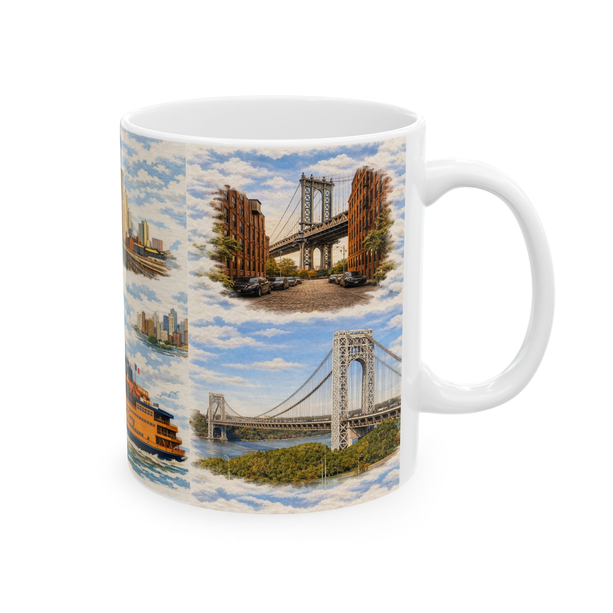 NYC Bridge and Tunnel Proud Toile Mug | New York Transportation Commuter Ceramic Mug