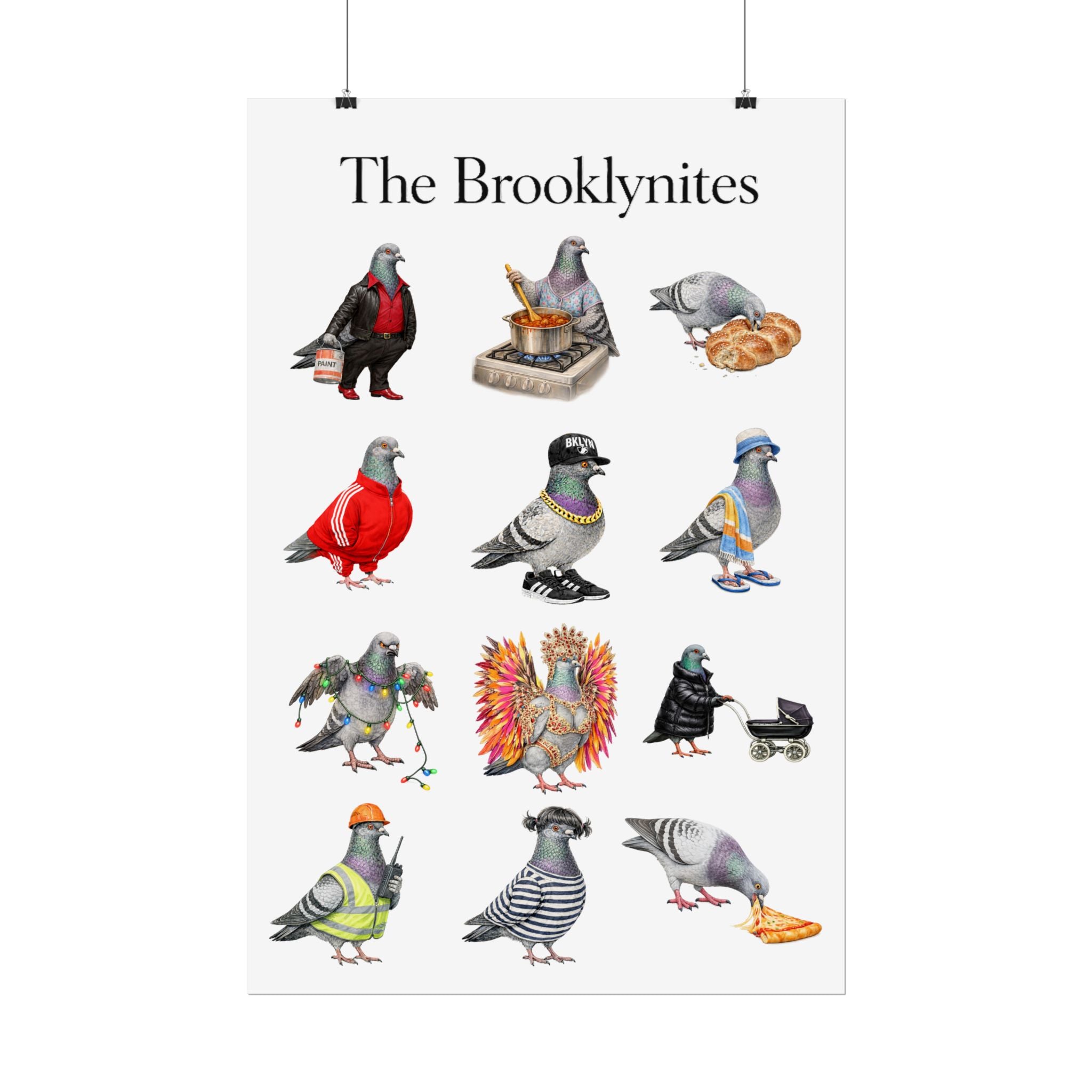 The Brooklynites Neighborhood NYC Pigeon Rolled Poster | Brooklyn New Yorkers Pigeons Gift for Bird Lovers