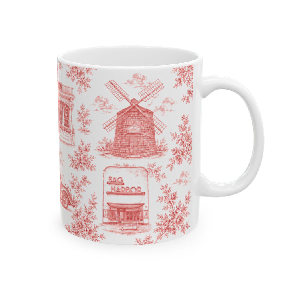 Sag Harbor Red Toile de Jouy Mug | Hamptons Chinoiserie Ceramic Coffee Cup