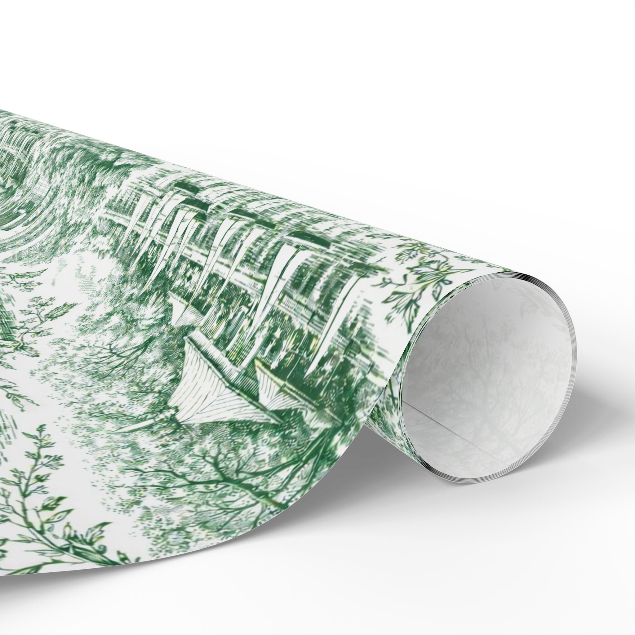 Central Park Green Toile NYC Wrapping Paper | New York City Scenic Toile Pattern Roll