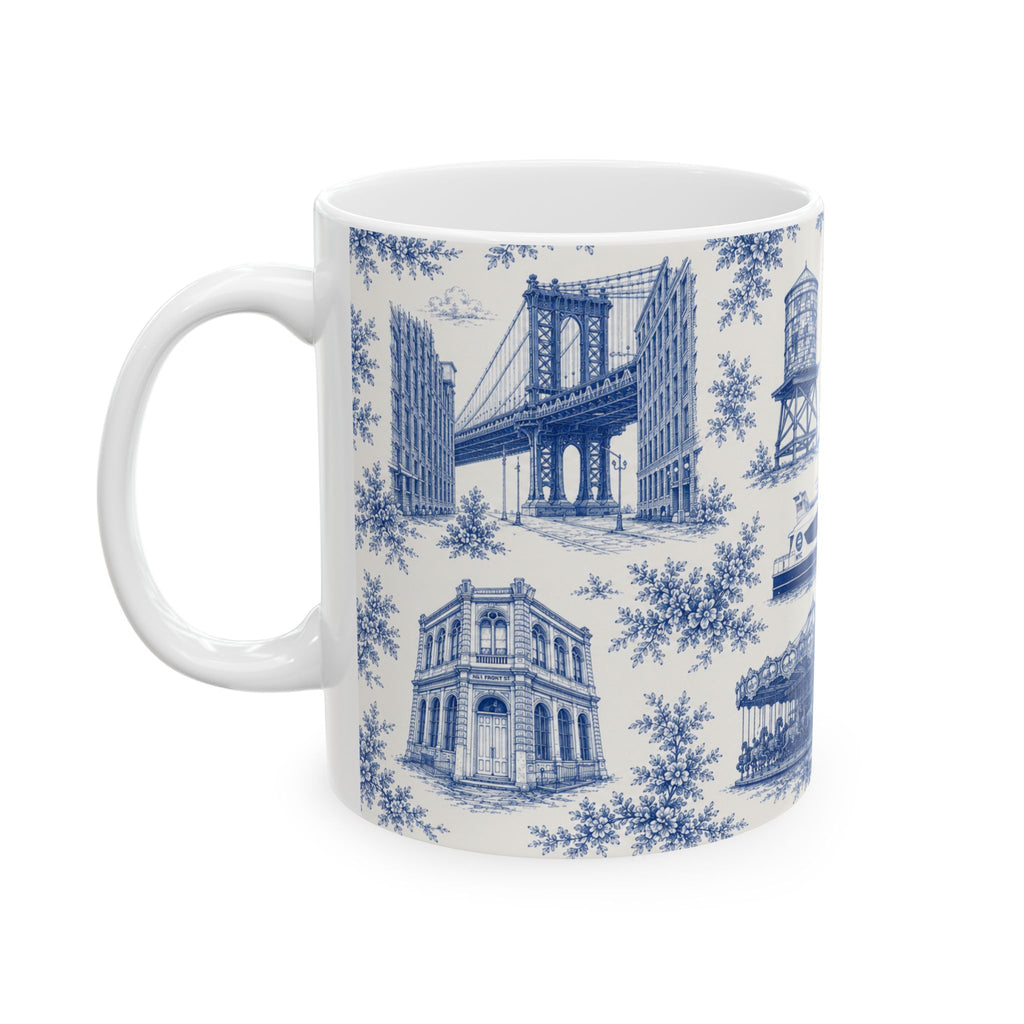 DUMBO Blue Toile de Jouy Mug | NYC Chinoiserie Ceramic Coffee Cup