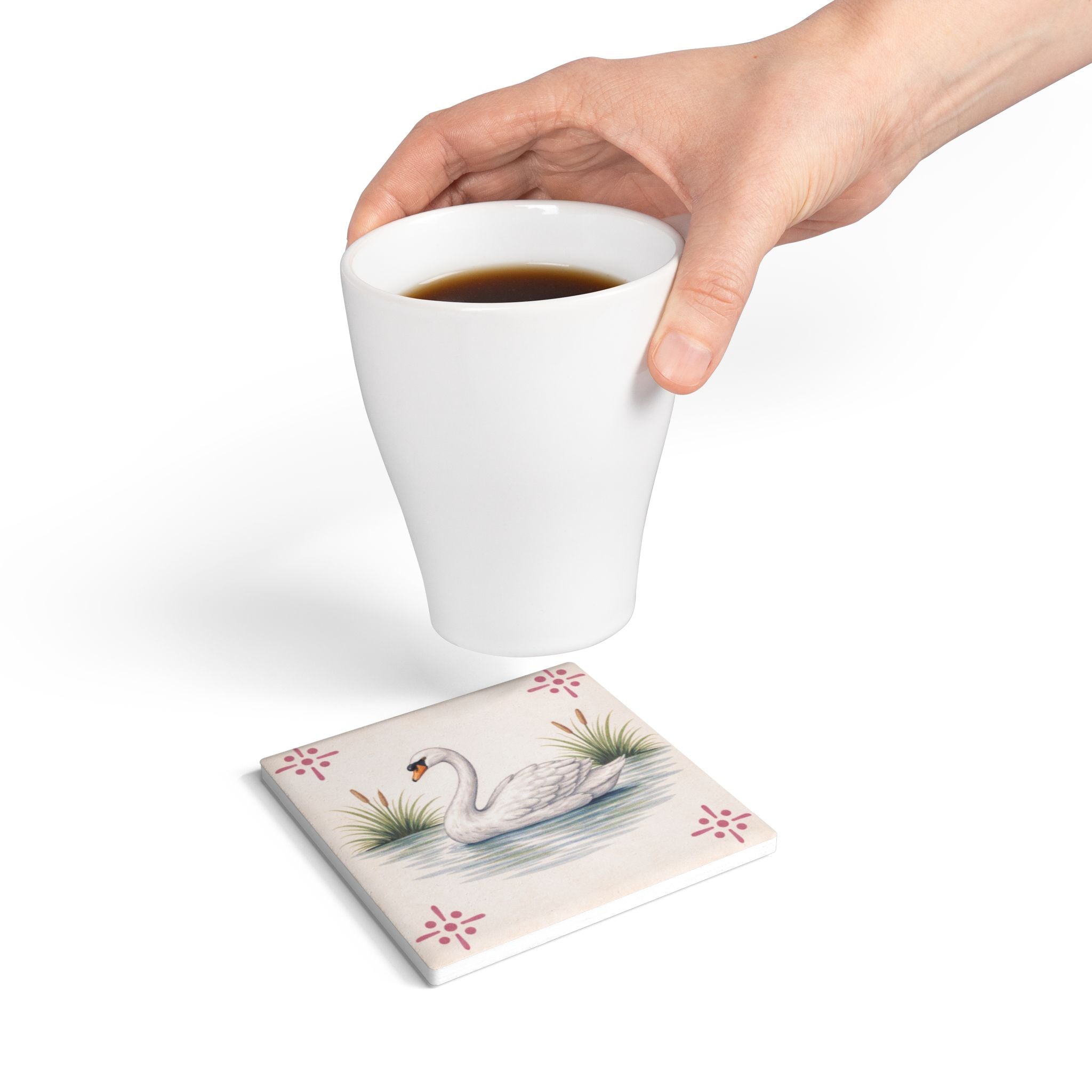 East River Swan Ceramic Coaster – Azulejos-style Tile Drink Coaster