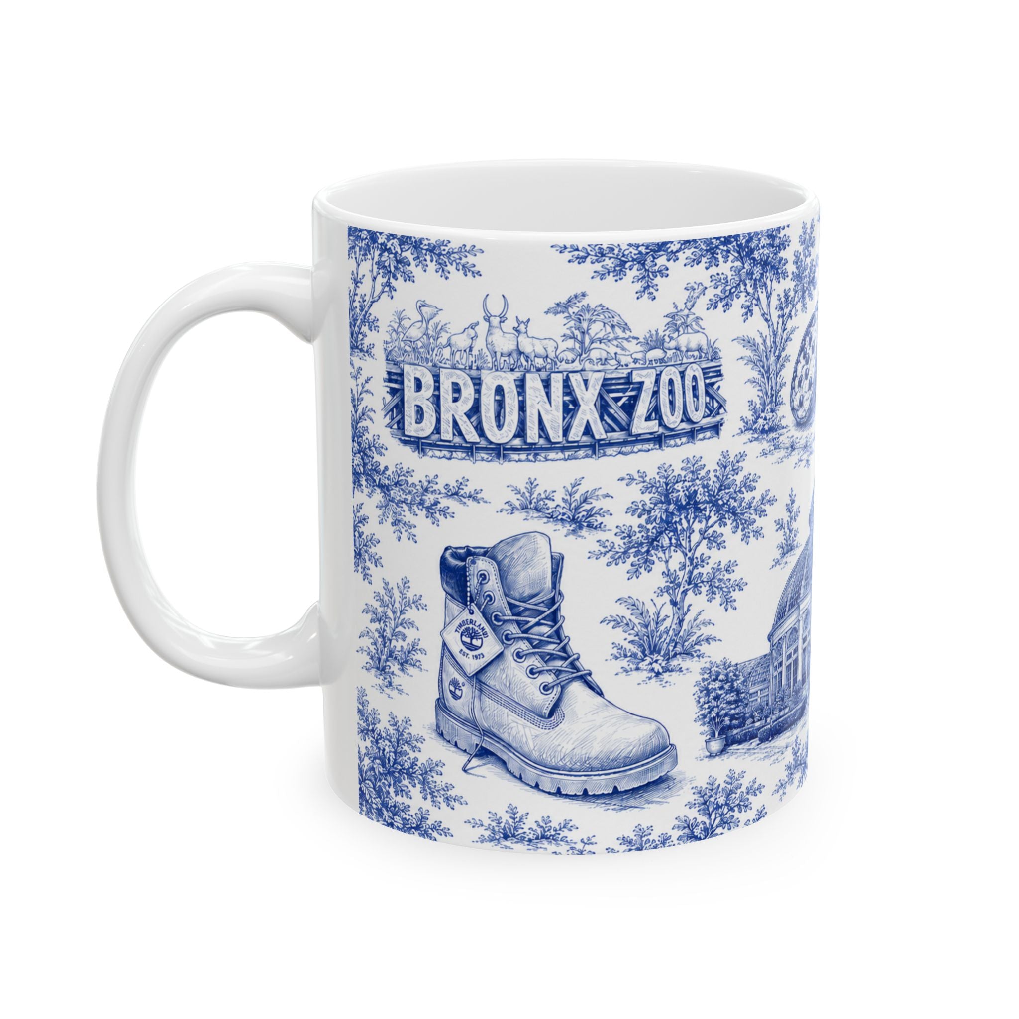 Bronx Blue Toile de Jouy Mug | NYC Chinoiserie Ceramic Coffee Cup