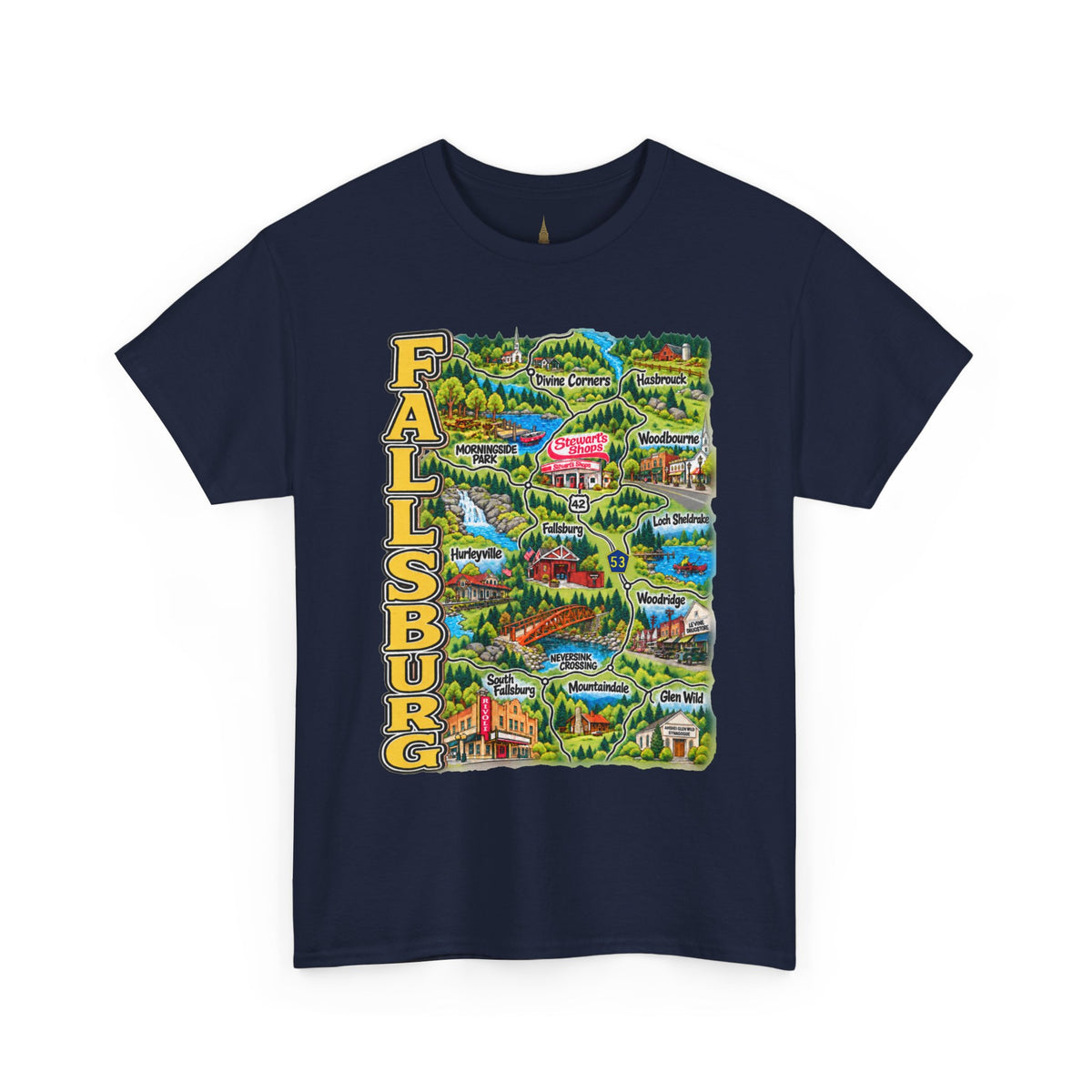 Fallsburg, NY Map T-Shirt  Catskills Upstate New York Tee