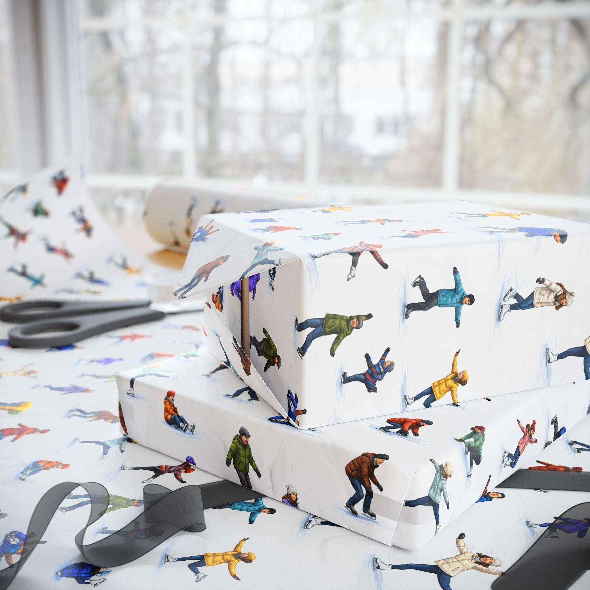 Winter Ice Skaters Gift Wrap Paper | Figure Skating Pattern Wrapping Paper