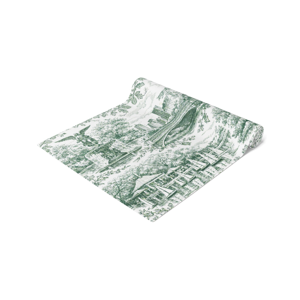 Central Park NYC Green Toile de Jouy Table Runner — New York Chinoiserie Dining Table Decor