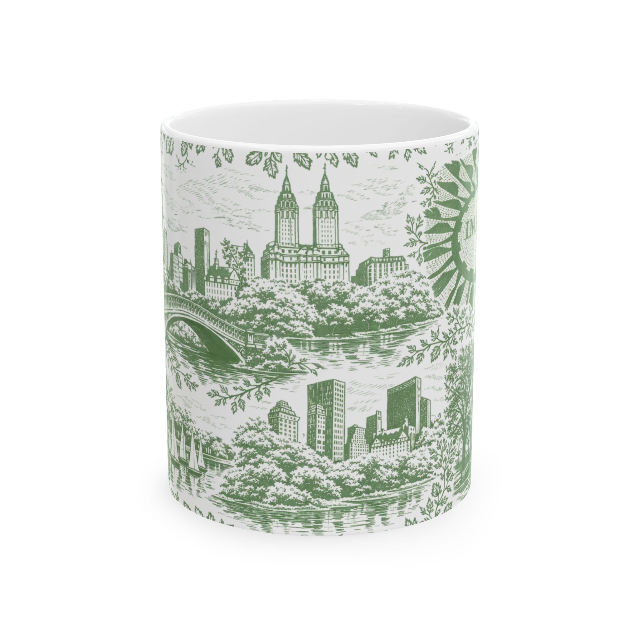 Central Park Green Toile de Jouy Mug | NYC Chinoiserie Ceramic Coffee Cup