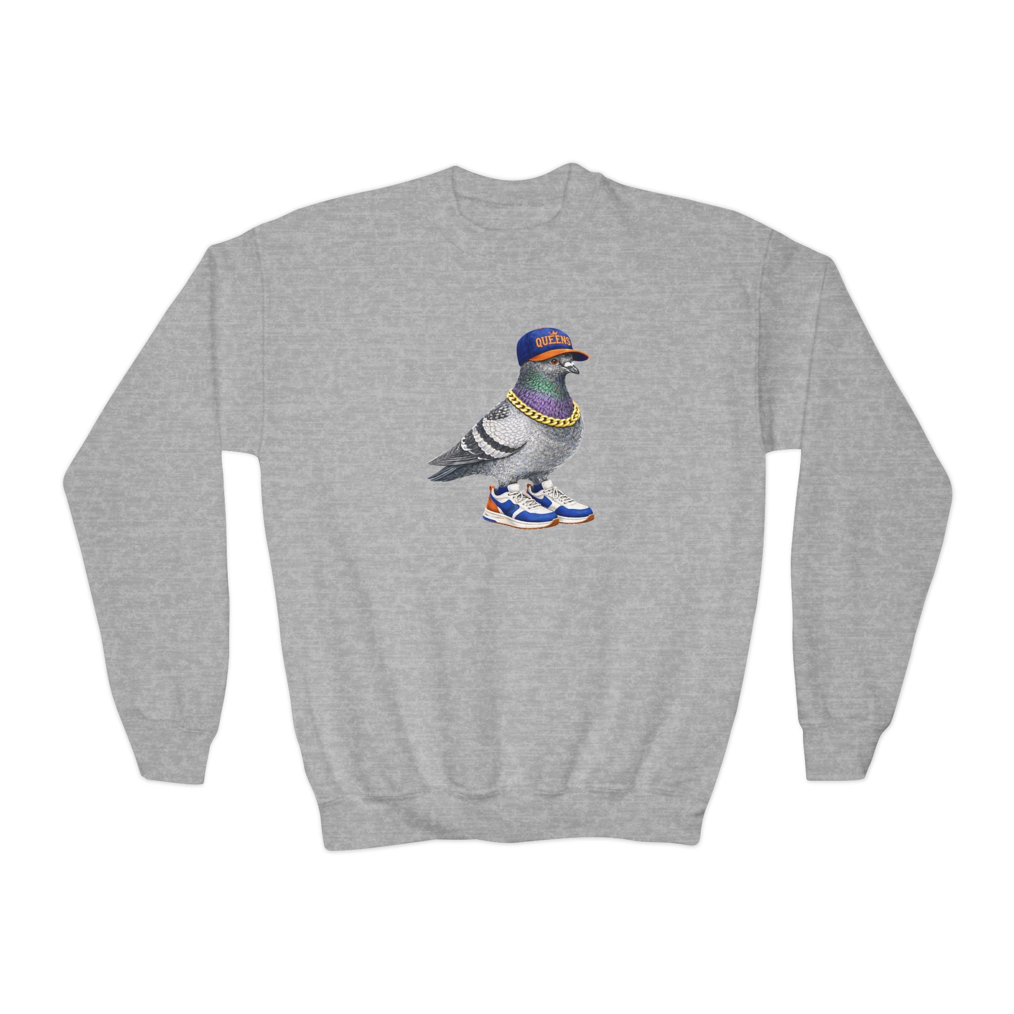 Customizable Queens NYC Pigeon NYC Kids Crewneck Sweatshirt    New York Baseball Fan Bird Lover Childrens Sweater