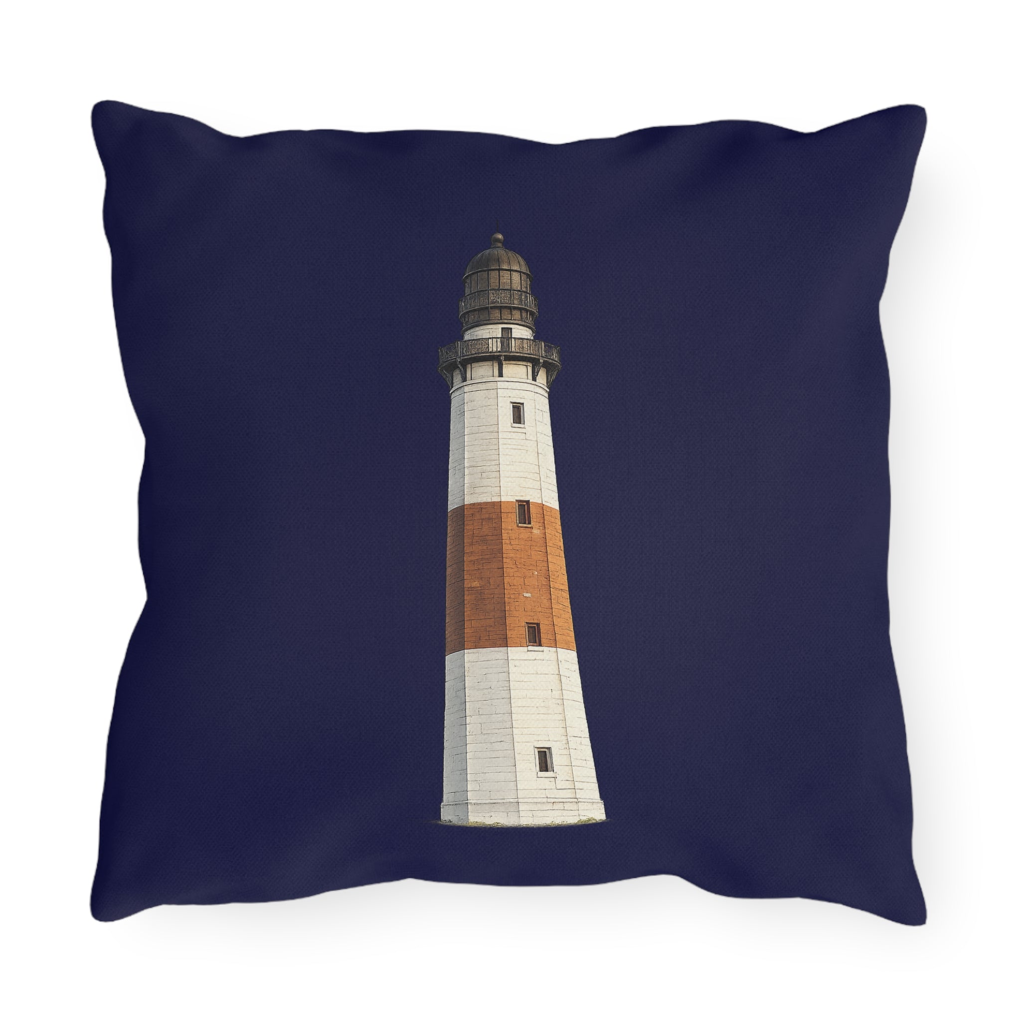 Montauk Lighthouse Navy Outdoor Pillow  – Cozy Hamptons Patio Throw Cushion