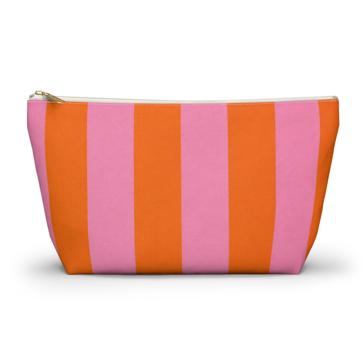 Customizable Striped Accessory Pouch — Pink & Orange T-Bottom Makeup Bag 2