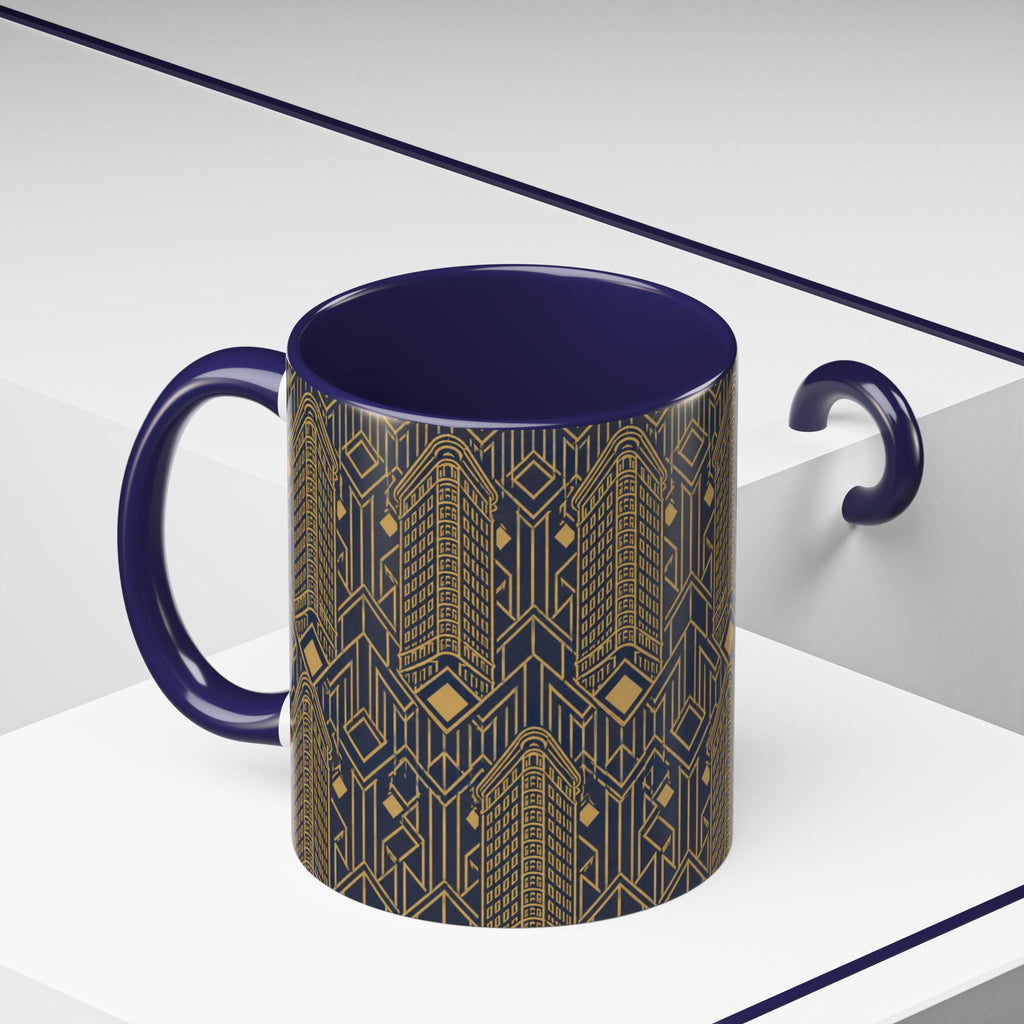 Art Deco Flatiron Building Navy & Gold Accent Coffee Mug — Manhattan Art Deco Pattern 11 oz