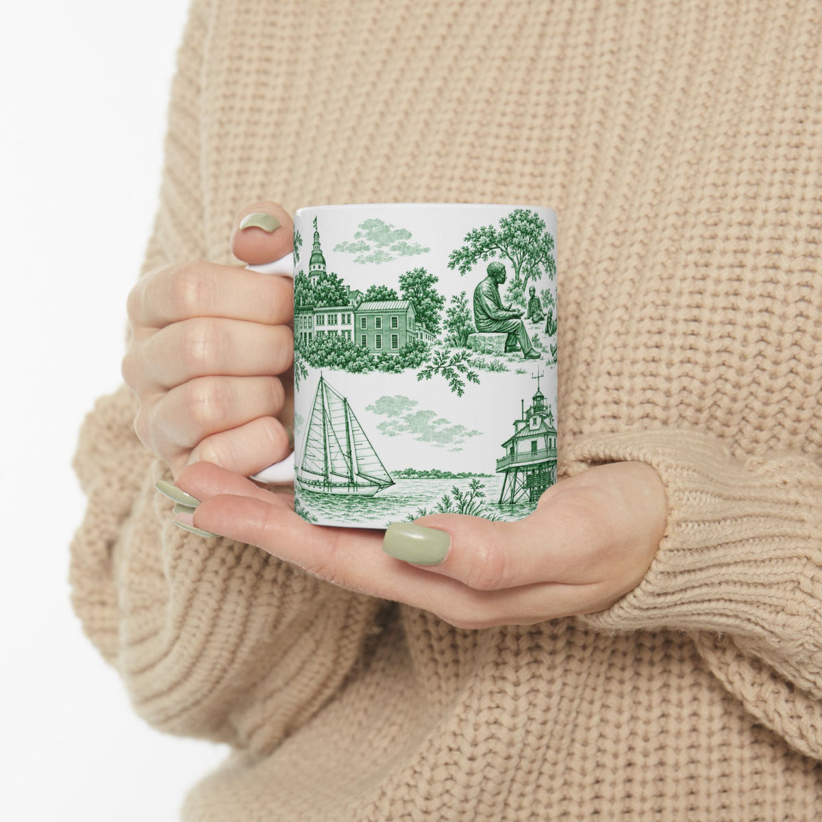 Annapolis Green Toile de Jouy Ceramic Mug – Vintage Scenic 11oz Mug