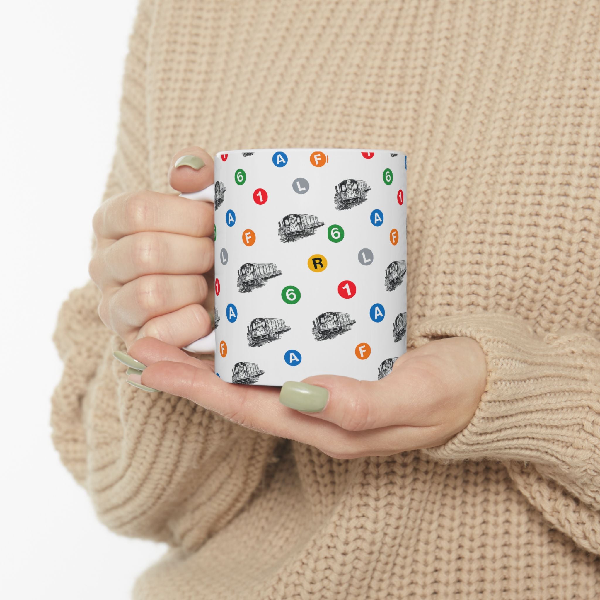 New York Subway Train Transit Icons Mug | NYC Metro Subway Pattern 11oz Coffee Tea Cup