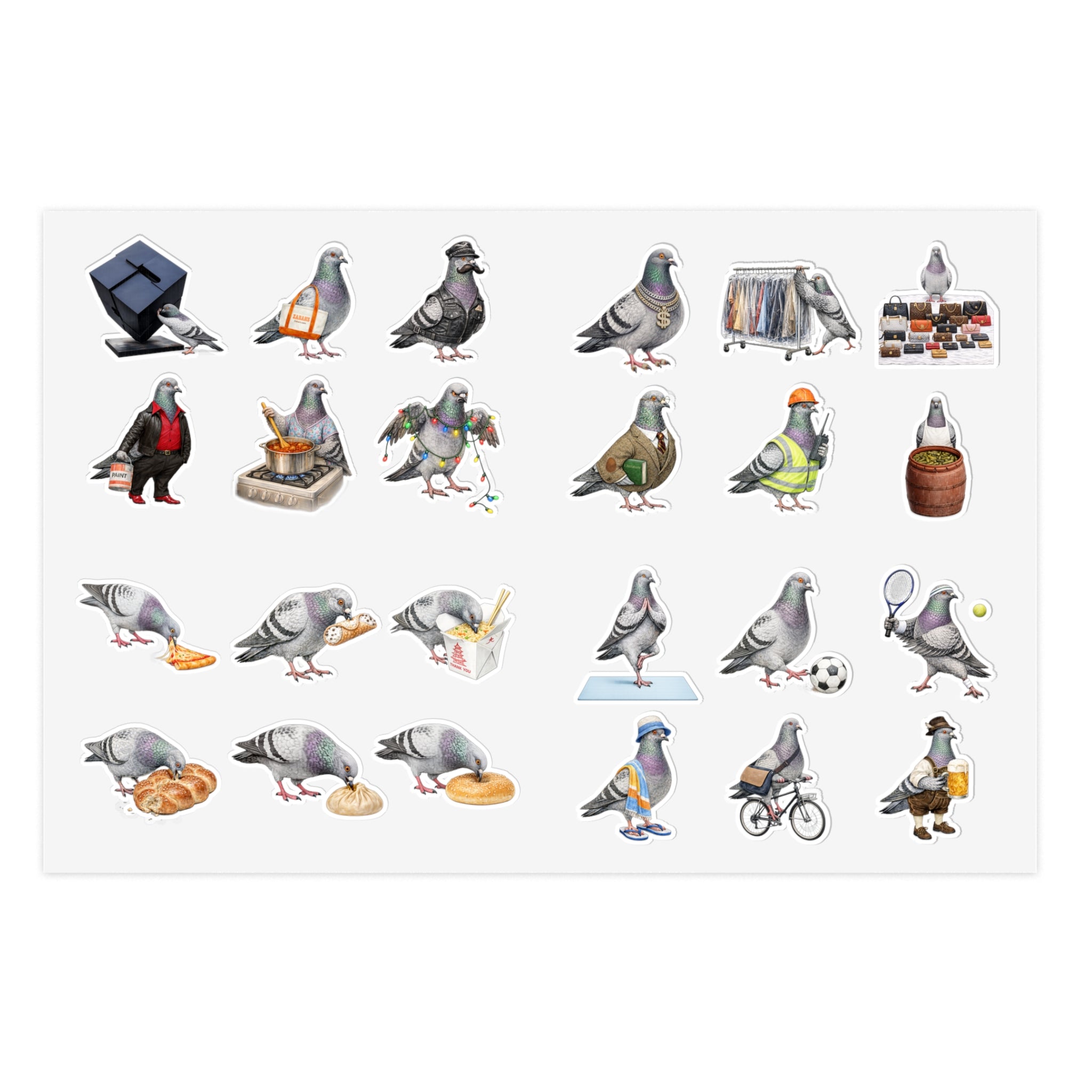 NYC Pigeon Sticker Sheet 2 —24 More Cute New York Bird Decals