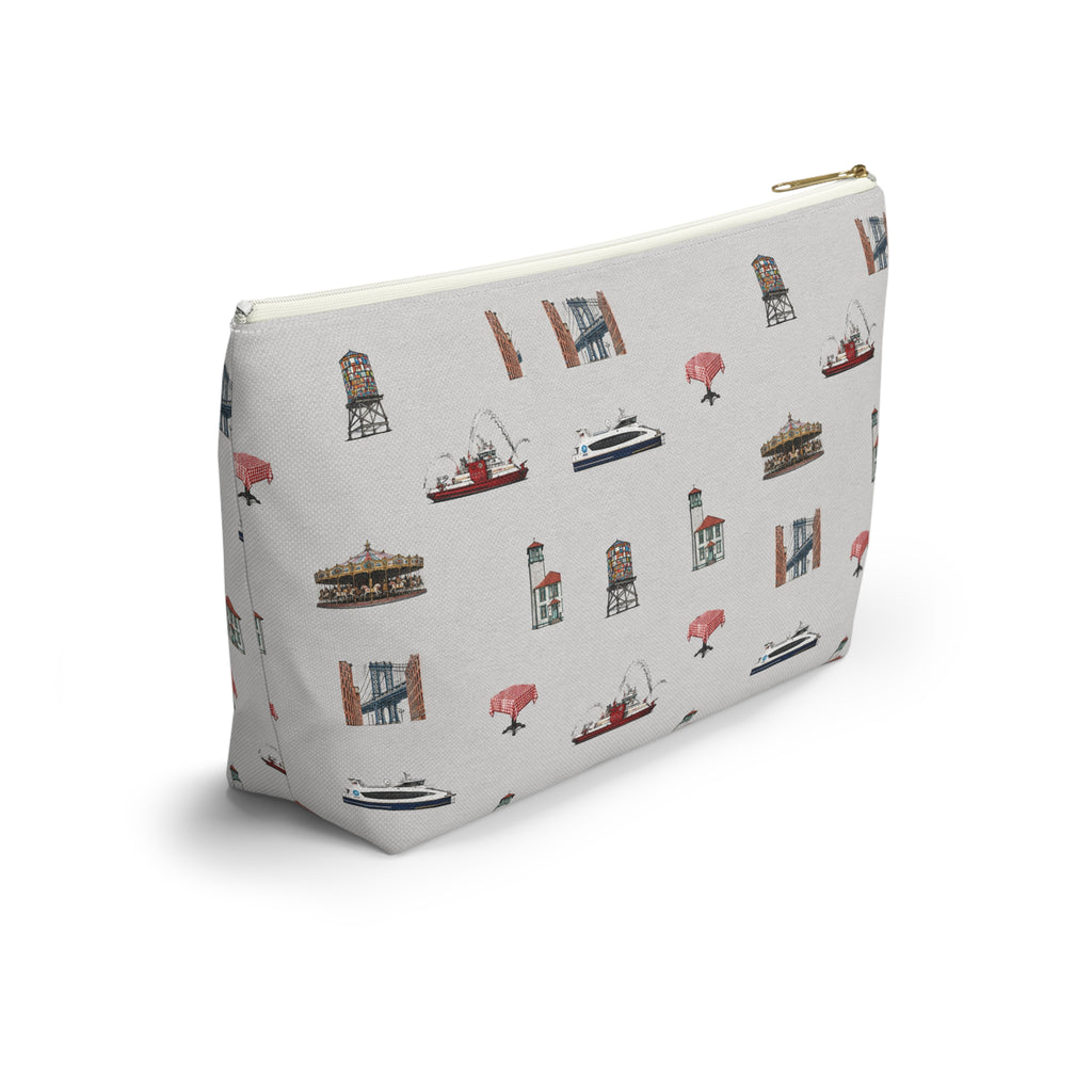 Icons of DUMBO Large Heather Gray Accessory Pouch — T-Bottom Makeup Bag