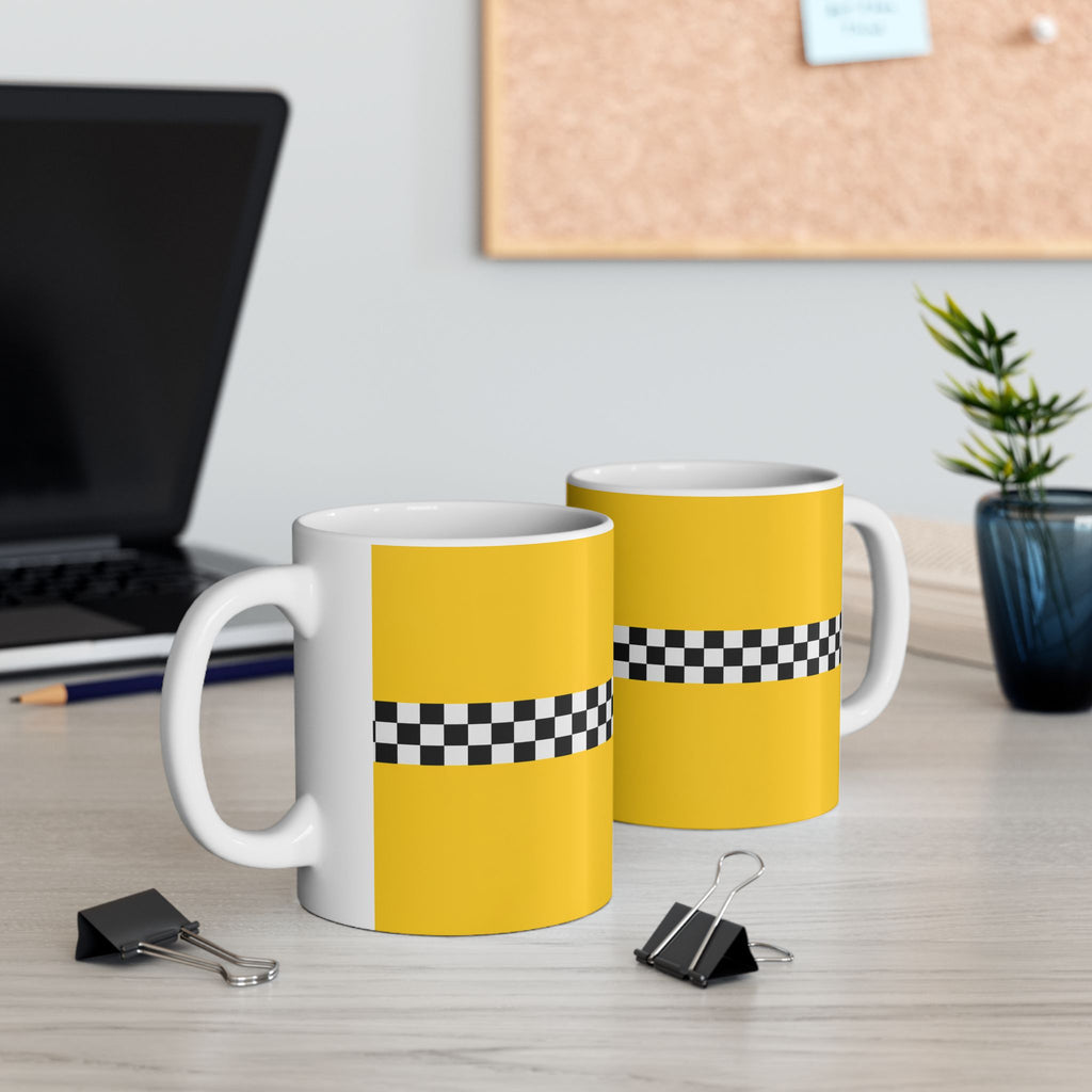 Taza de cerámica NYC Checkered Taxi Cab | Taza de cerámica amarilla New York Checker