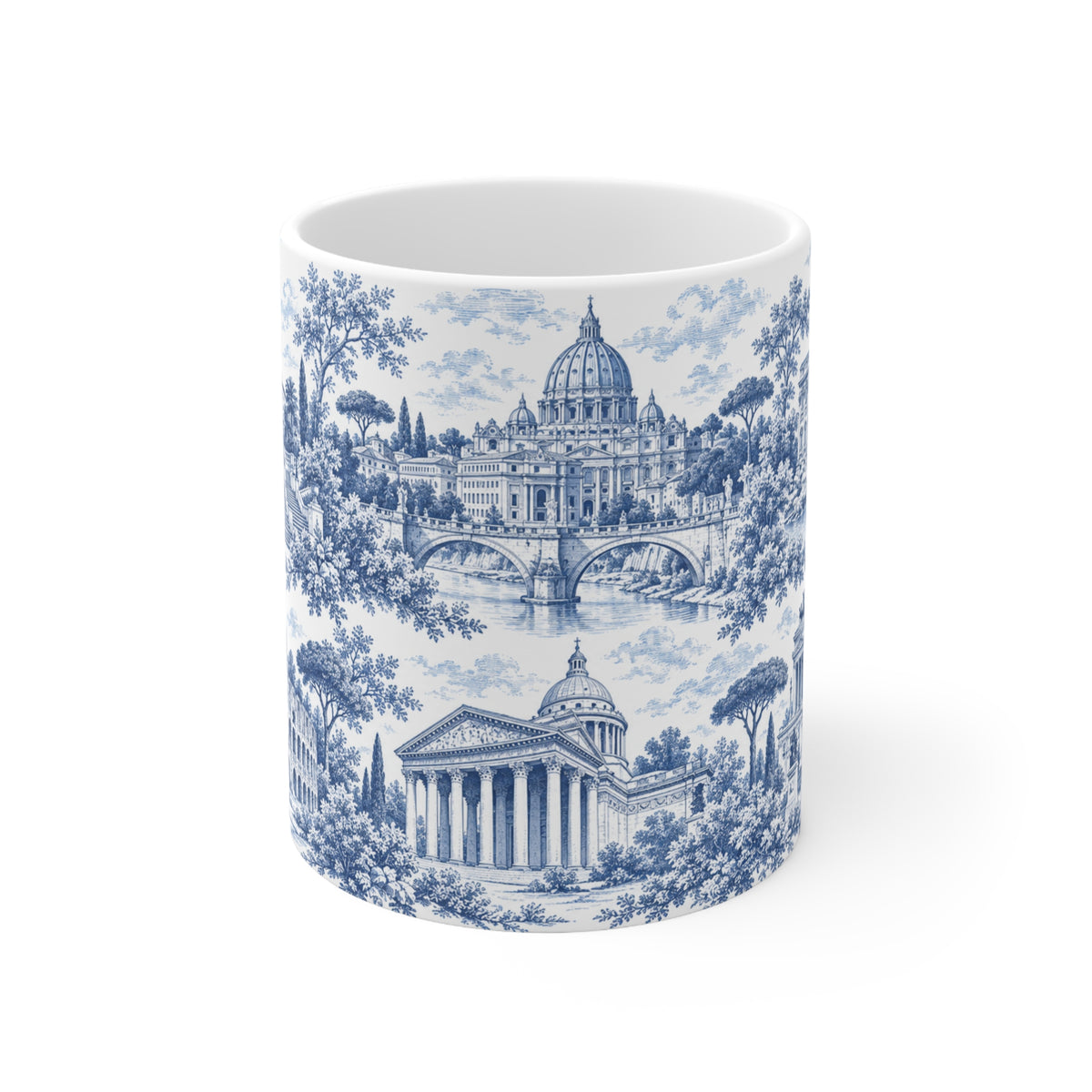 Rome Blue Toile de Jouy Ceramic Mug — (11oz; Ships from Europe)