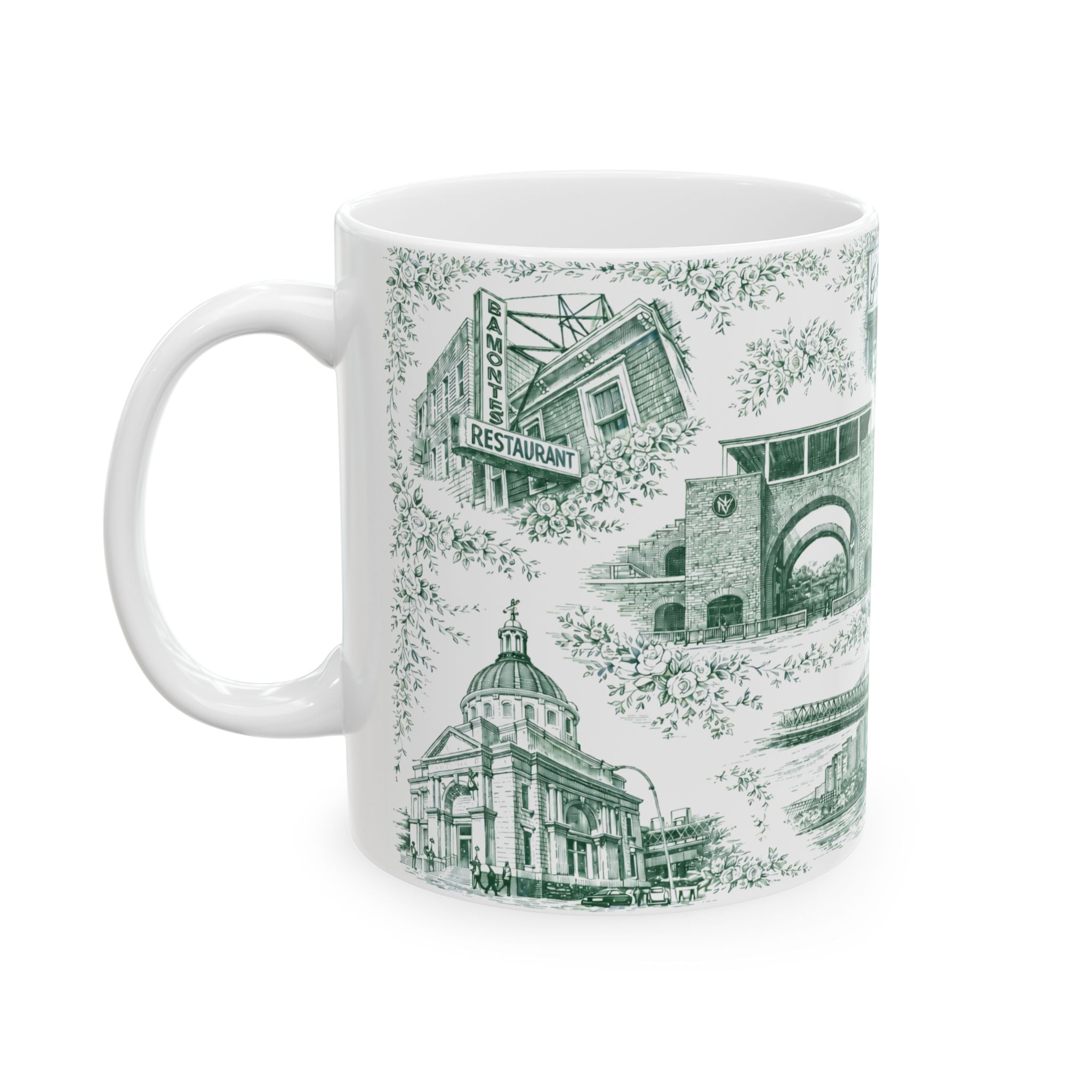 Williamsburg Green and White Toile de Jouy Mug | Brooklyn Chinoiserie Ceramic Coffee Cup