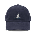 Central Park Model Sailboat Embroidered Corduroy Cap — Navy Trucker Hat
