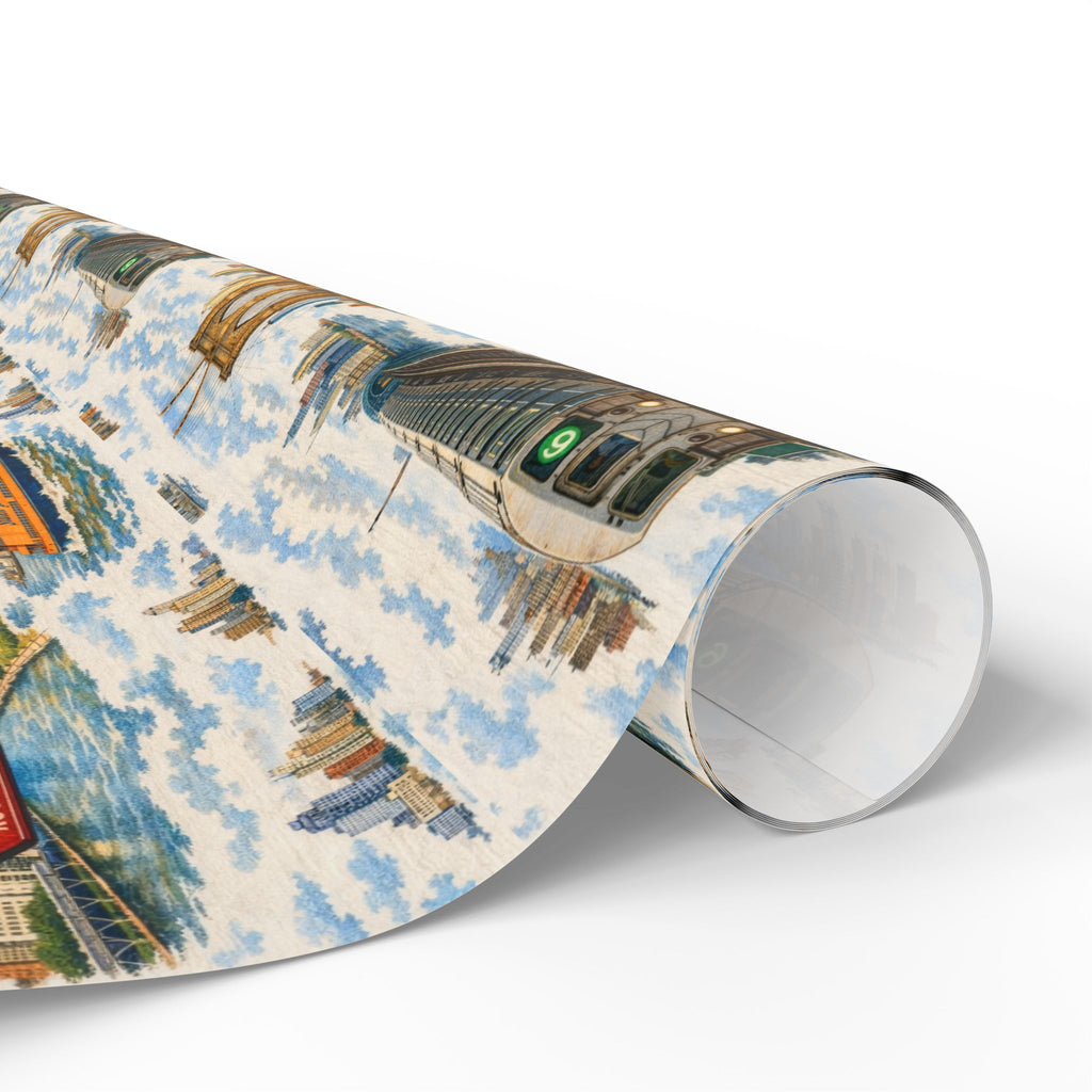 NYC Commuter Bridge & Tunnel Proud Toile NYC Gift Wrapping Paper | New York City Transit Subway Ferry Toile Pattern Roll