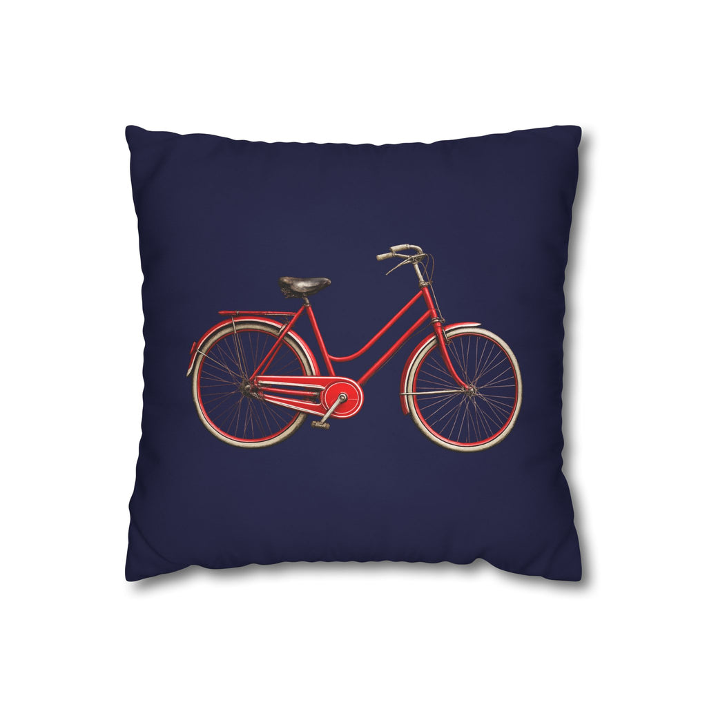Red Bicycle Square 16" x 16" Pillowcase – Navy Decorative Throw Pillow Cover (Pillow Not Included)