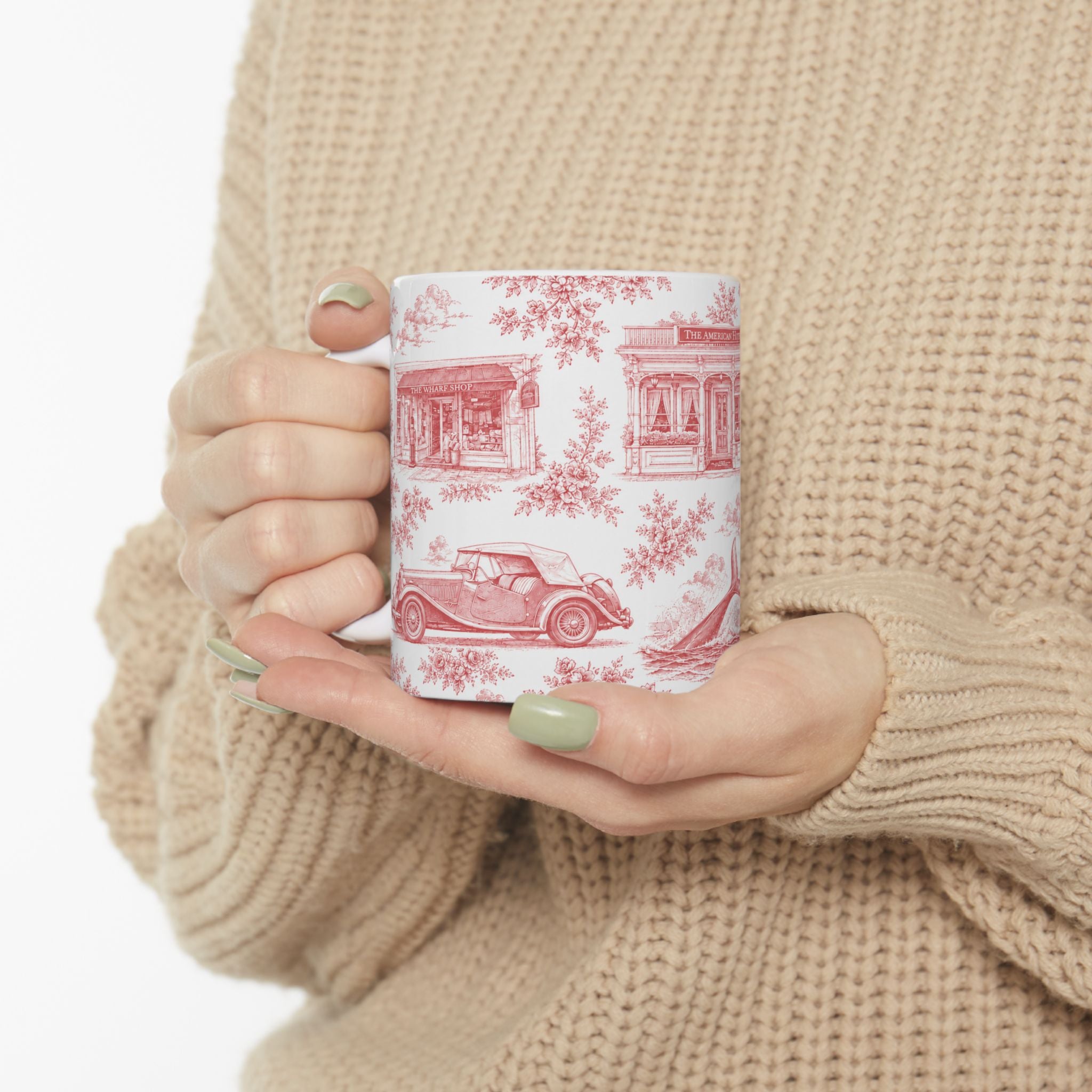 Sag Harbor Red Toile de Jouy Mug | Hamptons Chinoiserie Ceramic Coffee Cup