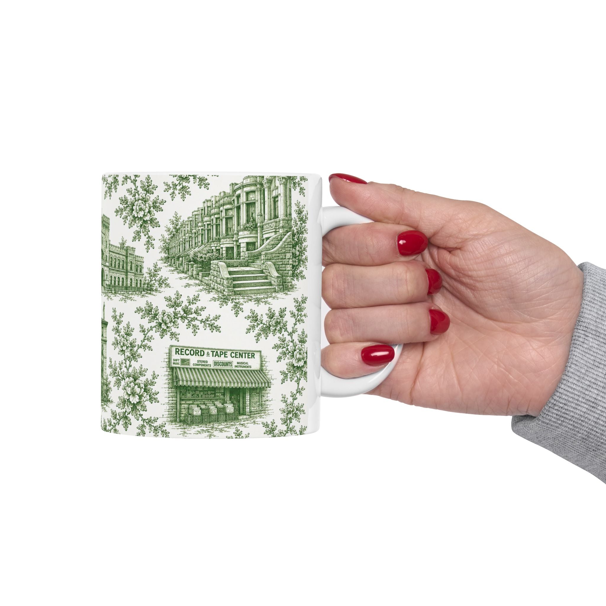 Park Slope Green Toile de Jouy Mug | NYC Chinoiserie Ceramic Coffee Cup