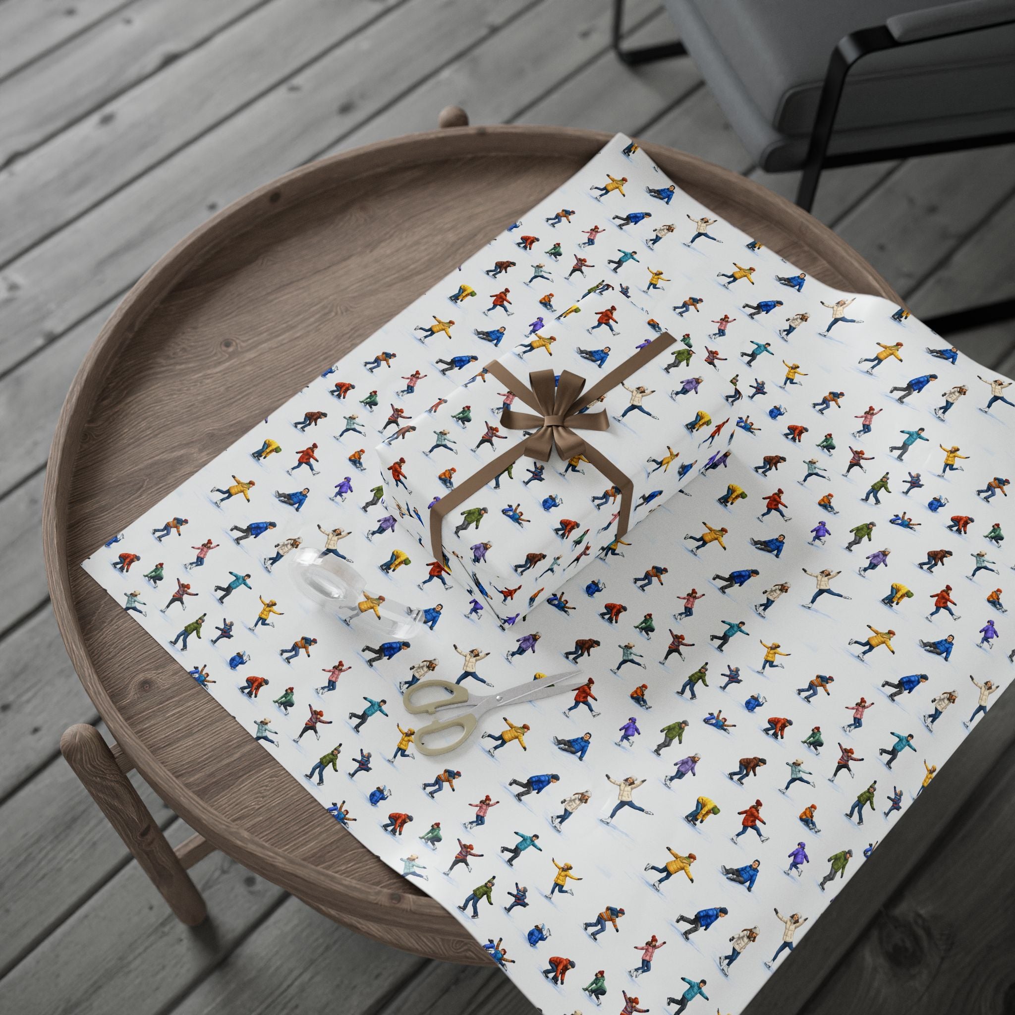 Winter Ice Skaters Gift Wrap Paper | Figure Skating Pattern Wrapping Paper