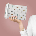 Icons of New York City Heather Gray Clutch — Statue of Liberty, Taxi & Pizza Pattern
