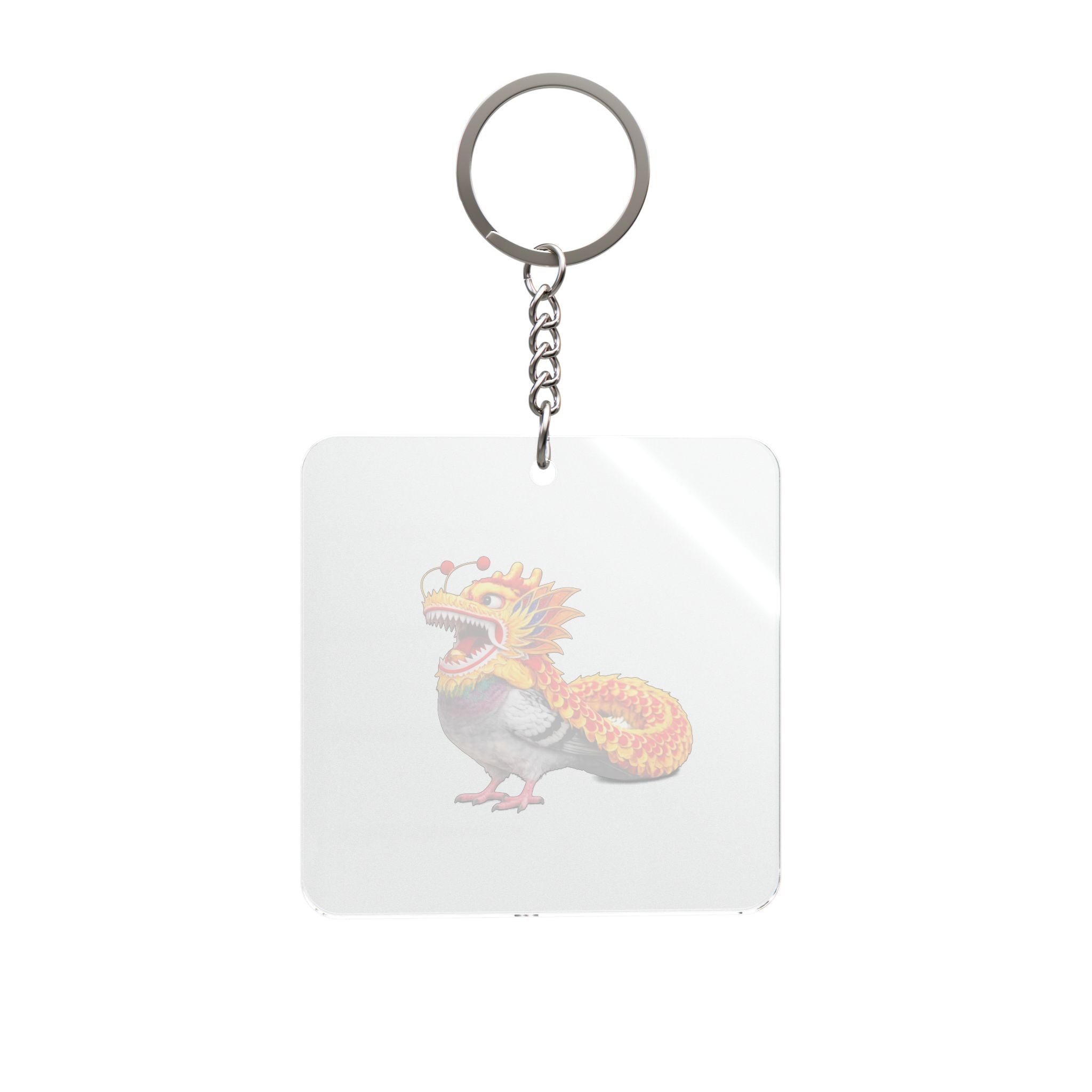 Customizable Chinatown NYC Pigeon Square Keychain | Chinese New Year Dragon Parade Bird Lovers Keyring Gift