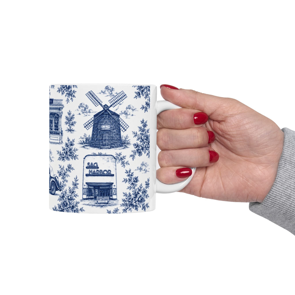 Sag Harbor Blue Toile de Jouy Mug | Hamptons Chinoiserie Ceramic Coffee Cup