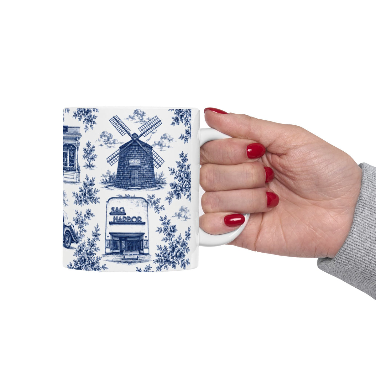Sag Harbor Blue Toile de Jouy Mug | Hamptons Chinoiserie Ceramic Coffee Cup