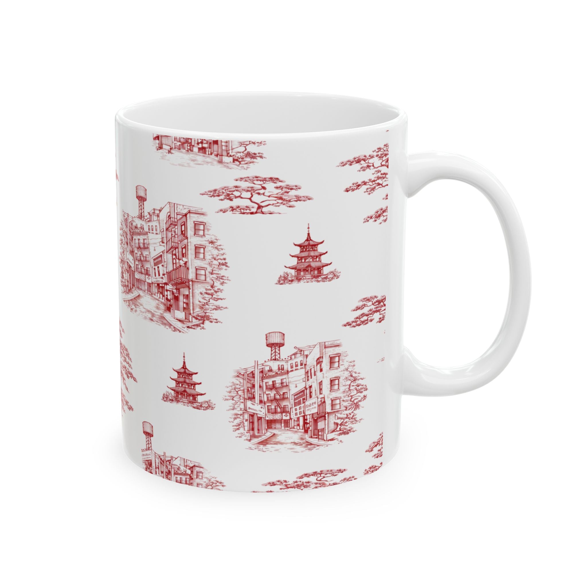 Chinatown Doyers Street Red Toile de Jouy Mug | New York City Chinoiserie Ceramic Mug 11oz