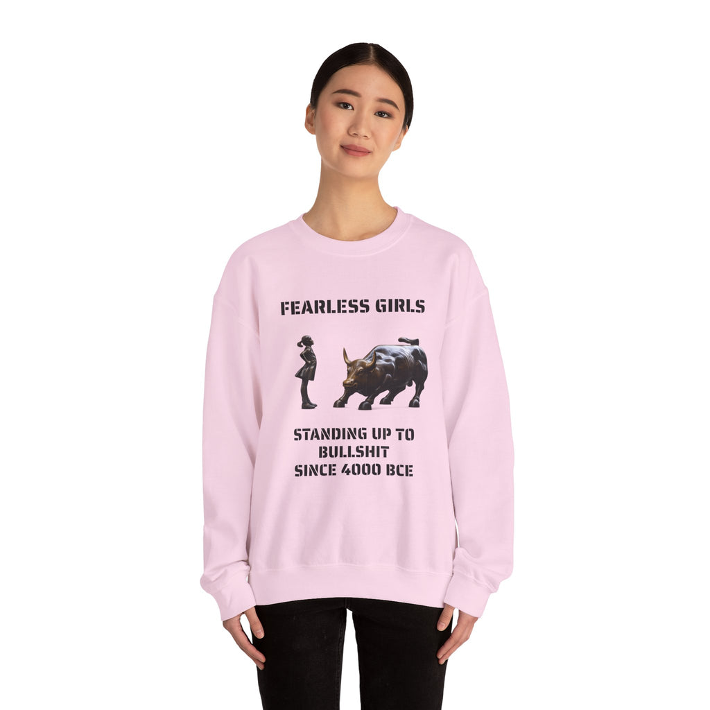 Fearless Girl Raging Bull Statue graphic Sweatshirt | NYC Empowerment, Feminist Design Sweater
