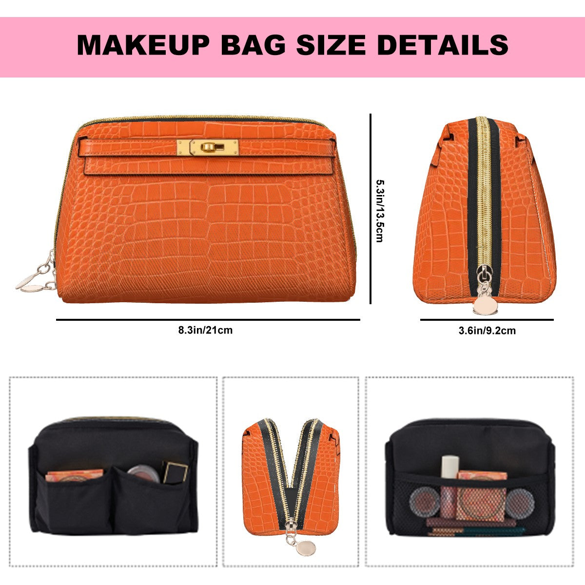 Canal Street Orange Croc PVC Leather Makeup Bag
