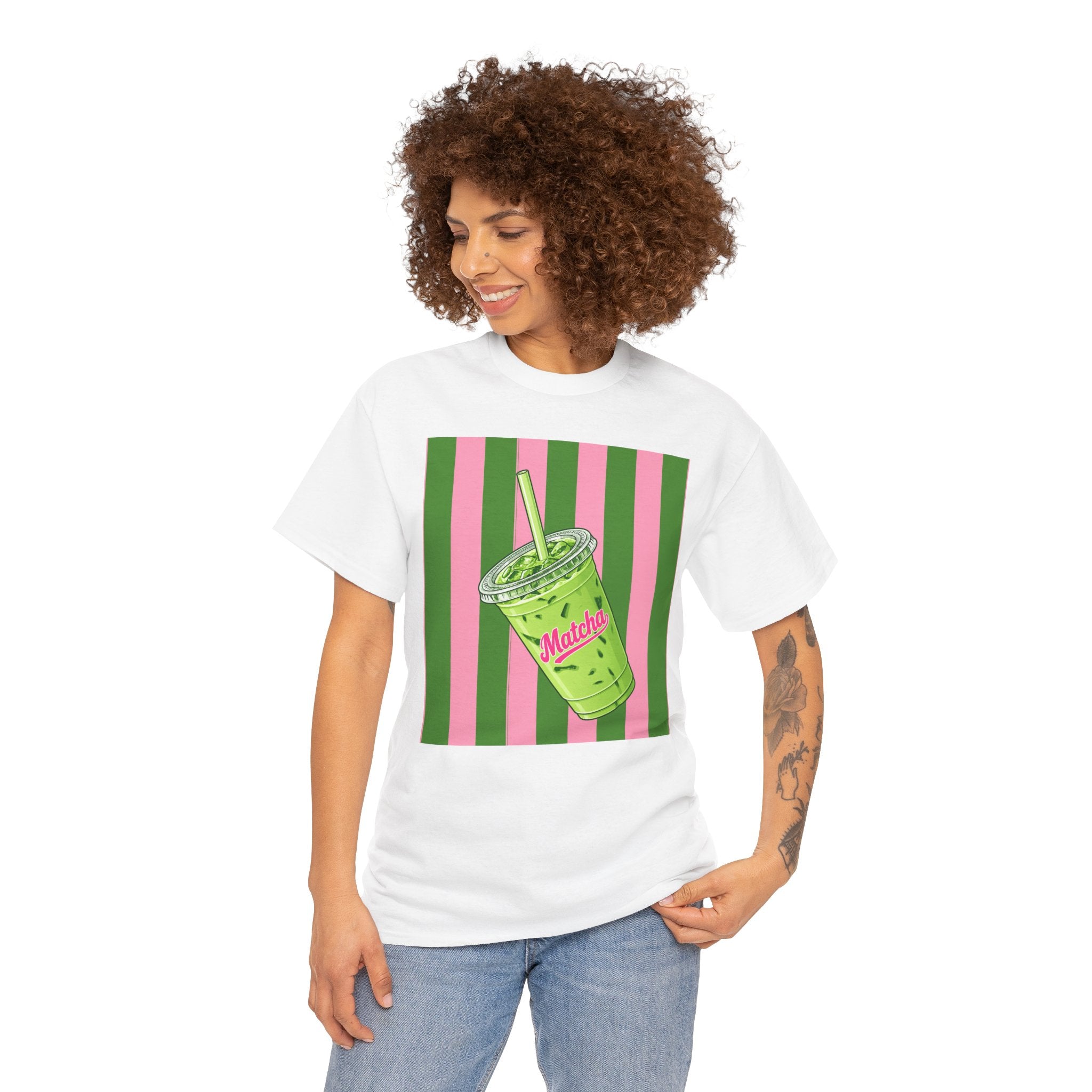 Iced Matcha Tea T-Shirt — Pink and Green Tea Graphic Tee