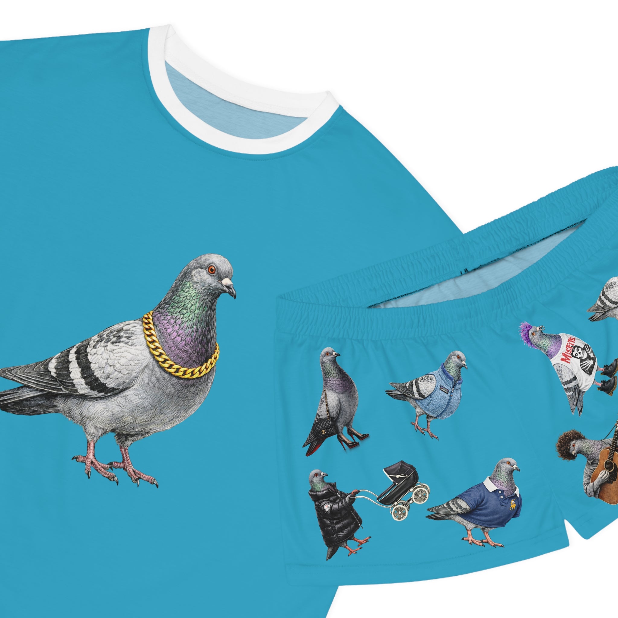 Blue NYC Pigeon Pattern Short Pajama Set | New York City Bird Lovers PJs Cozy Sleepwear